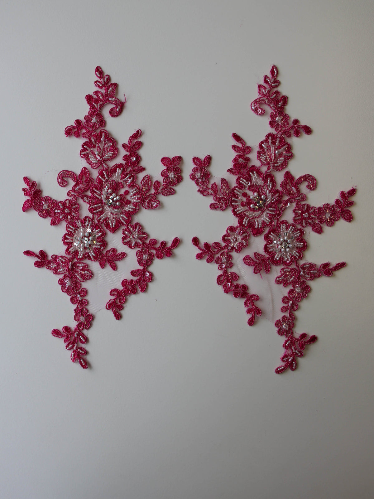 Passion Pink Beaded & Corded Lace Appliques - Honeysuckle