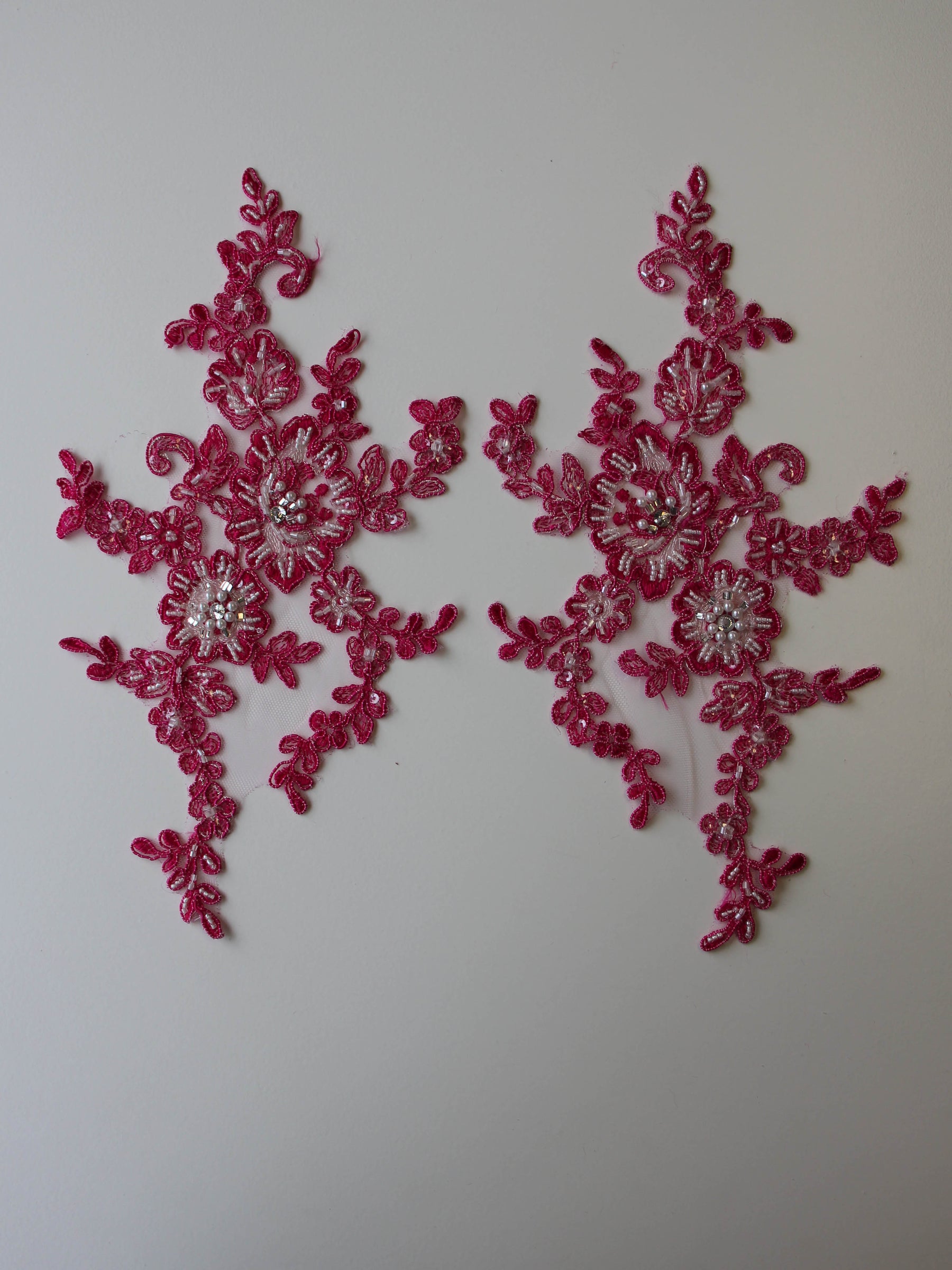 Passion Pink Beaded & Corded Lace Appliques - Honeysuckle