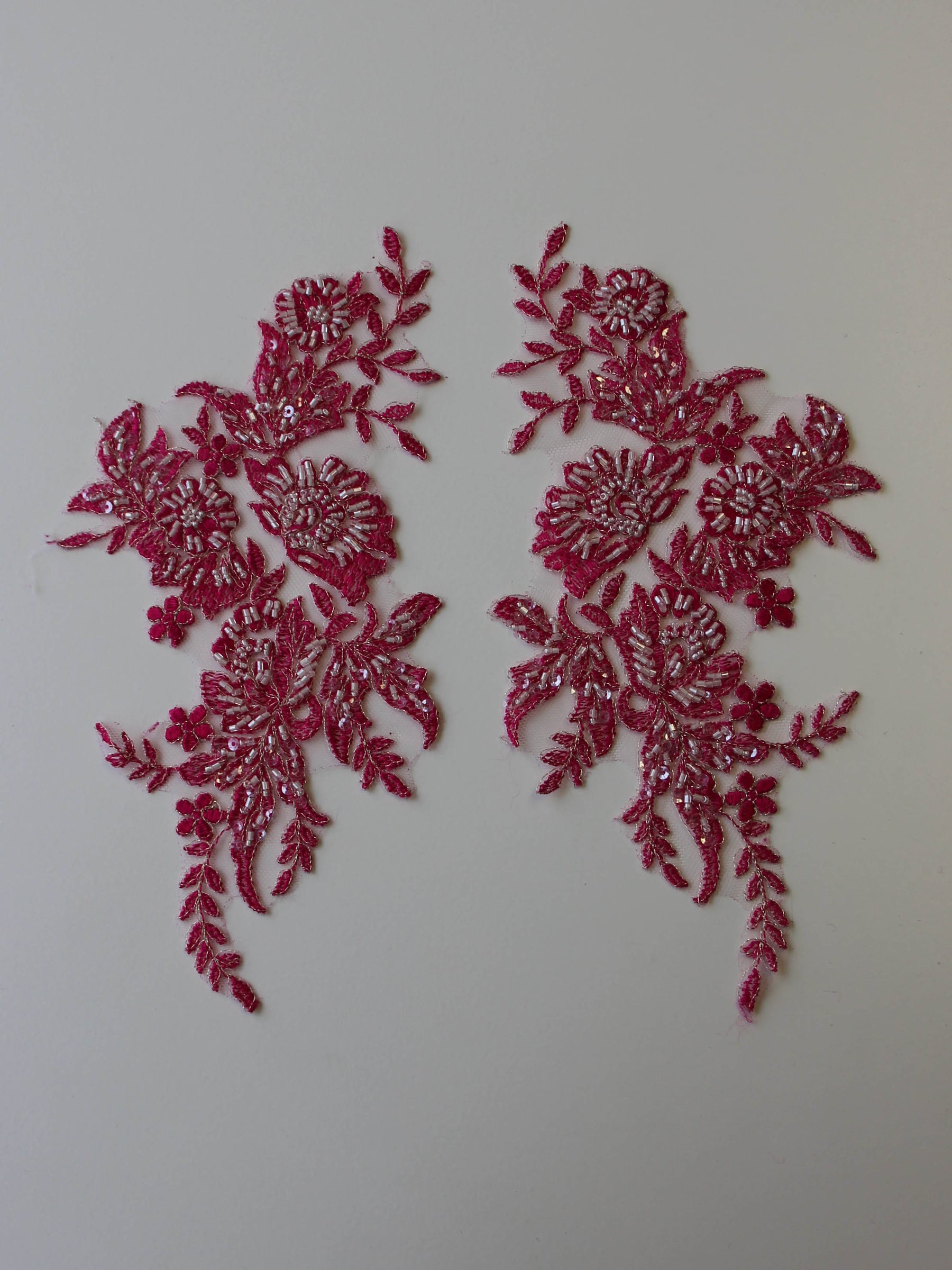 Passion Pink Beaded Lace Appliques - Nicole