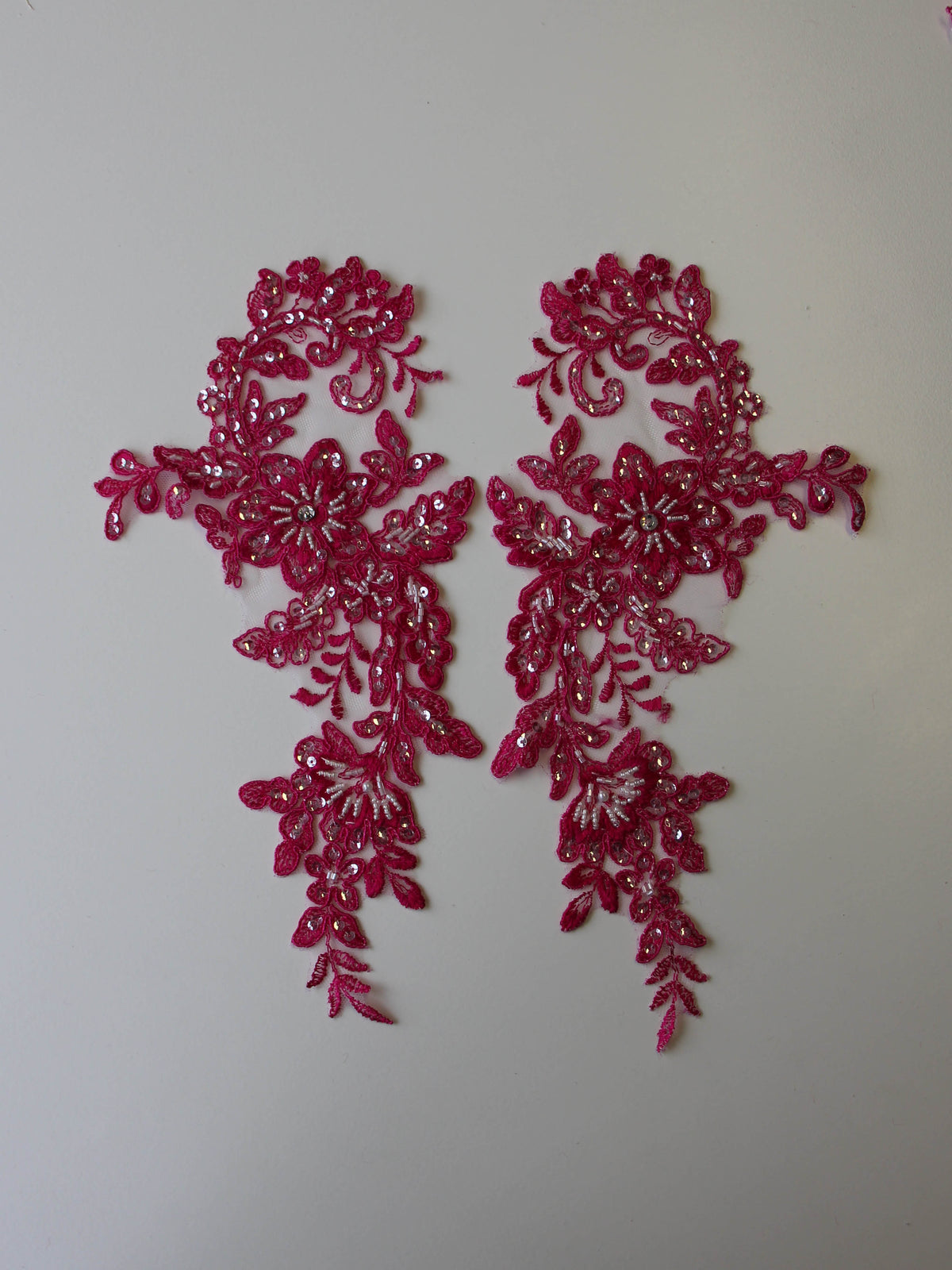 Passion Pink Beaded Lace Appliques - Annabelle