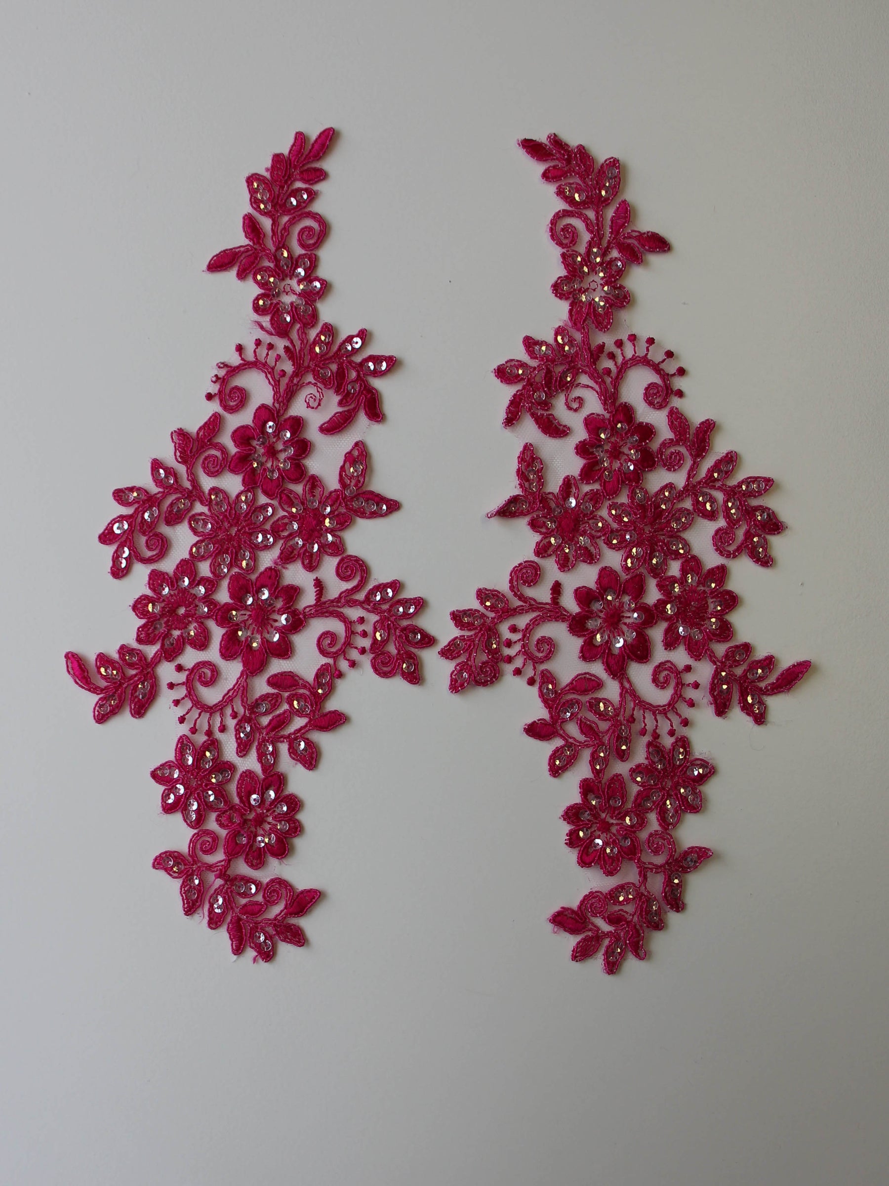 Passion Pink Sequinned Lace Appliques - Erica