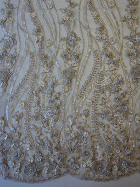 Champagne Beaded Flower Lace - Blake