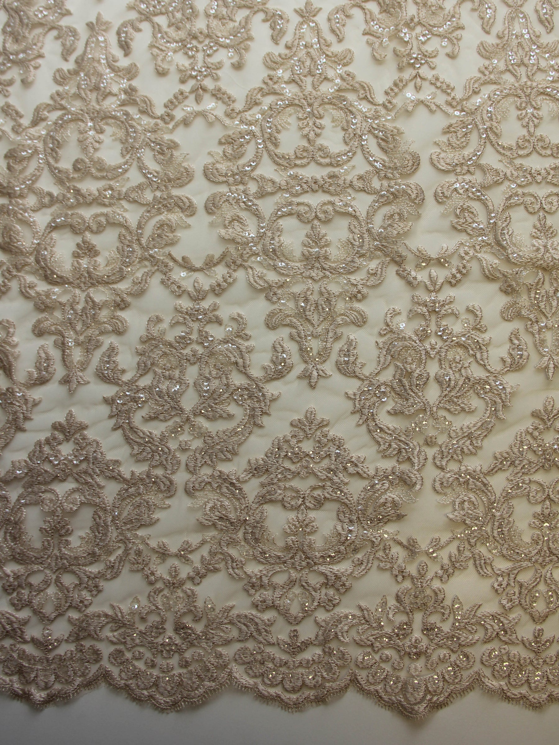 Champagne Sequinned Embroidery Lace - Albany