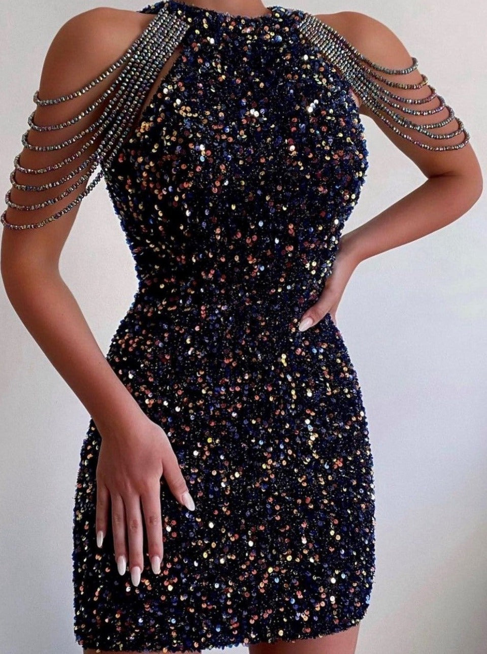 Black Sequinned Bridal Fabrics Tulle- Charlene - Main Image