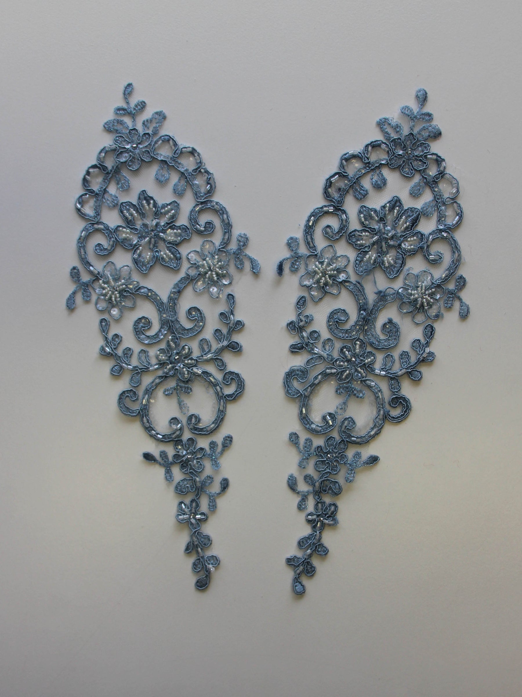 Vintage Blue Beaded and Corded Lace Appliques - Alexandra