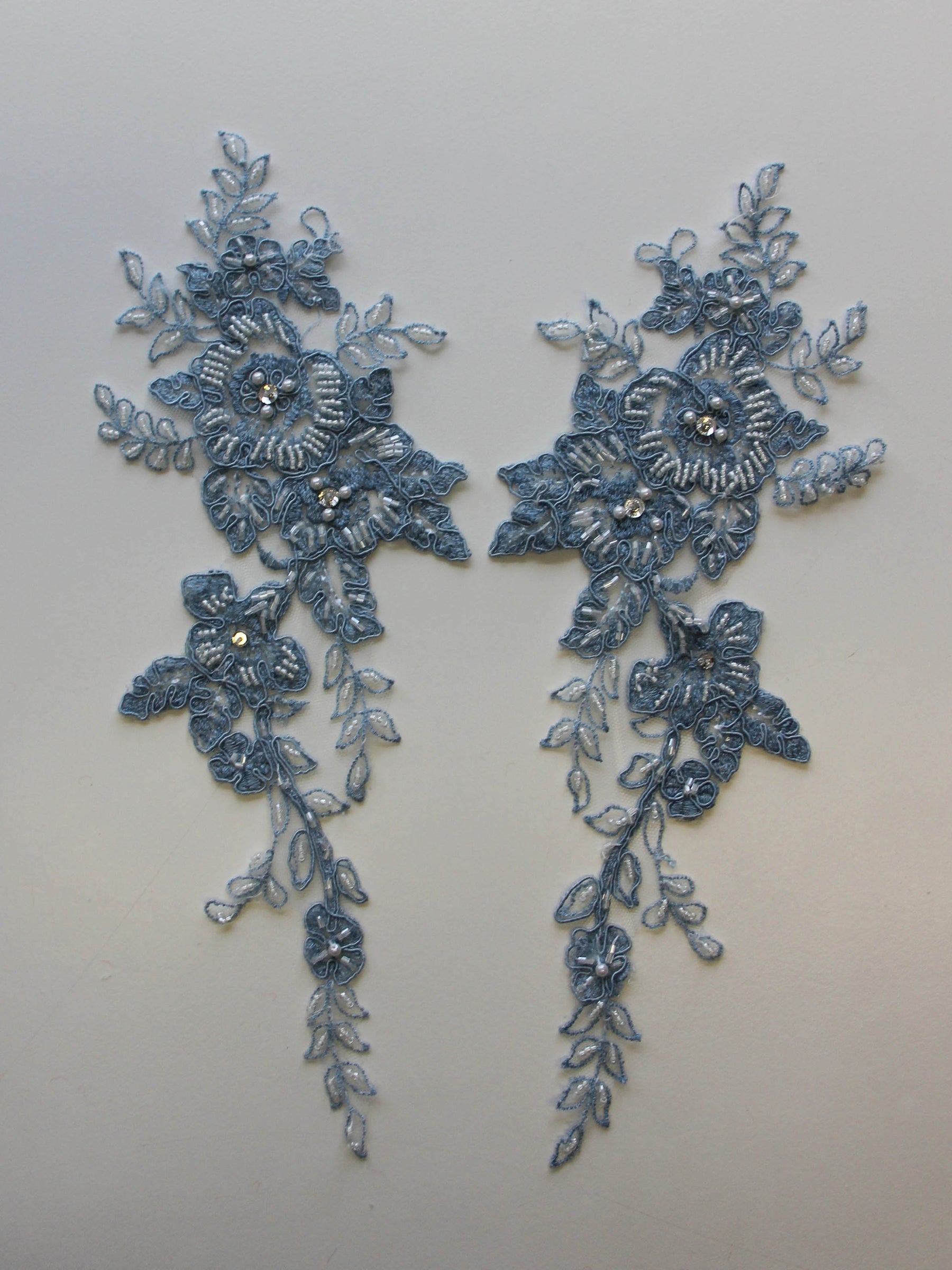 Vintage Blue Beaded and Corded Lace Appliques - Poppy
