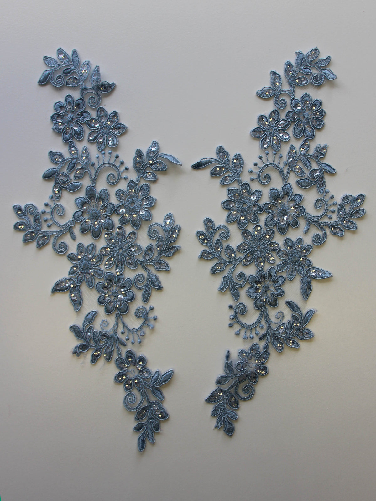 Vintage Blue Sequinned Lace Appliques - Erica