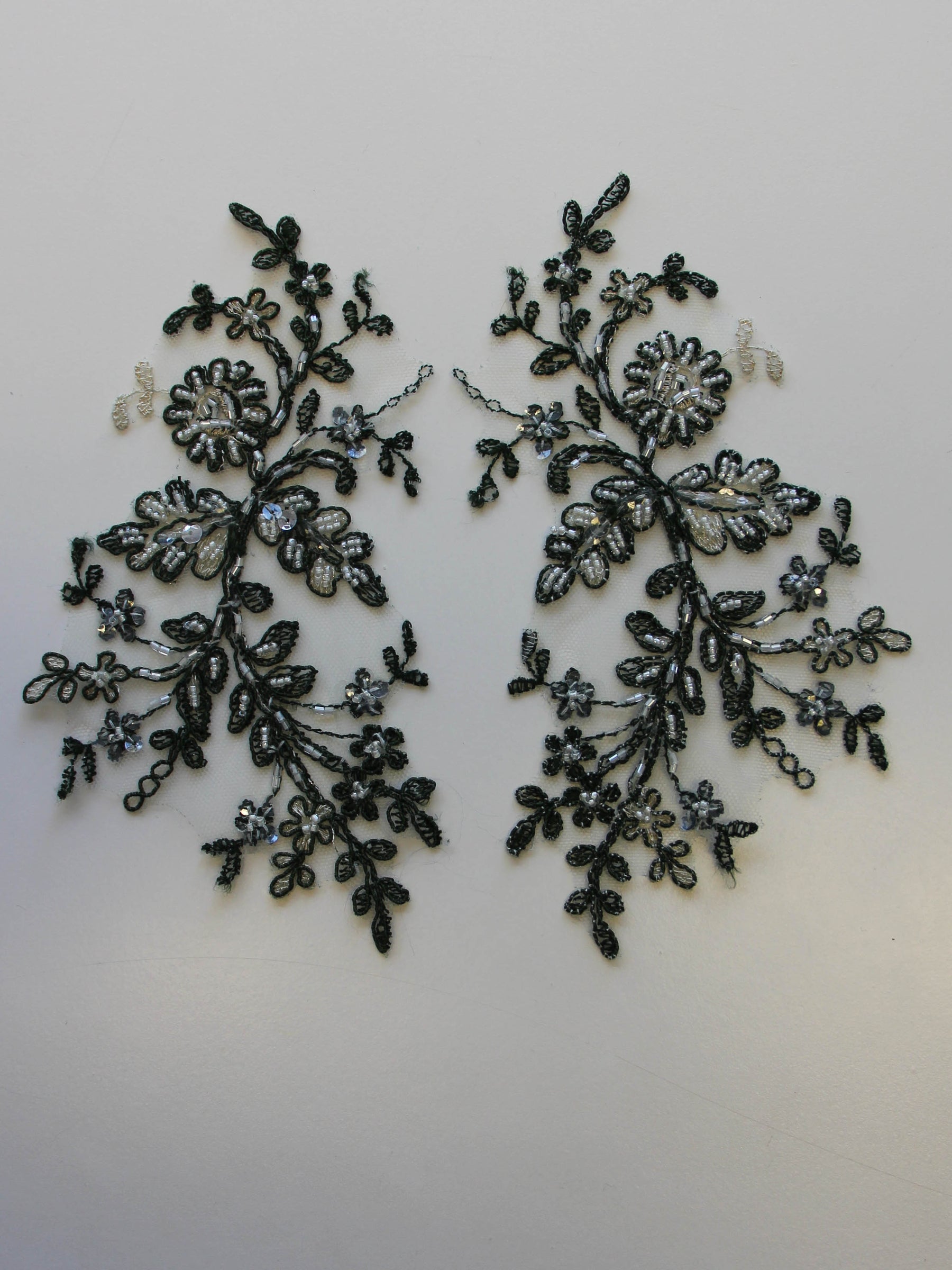 Forest Green Beaded Lace Appliques - Jessica