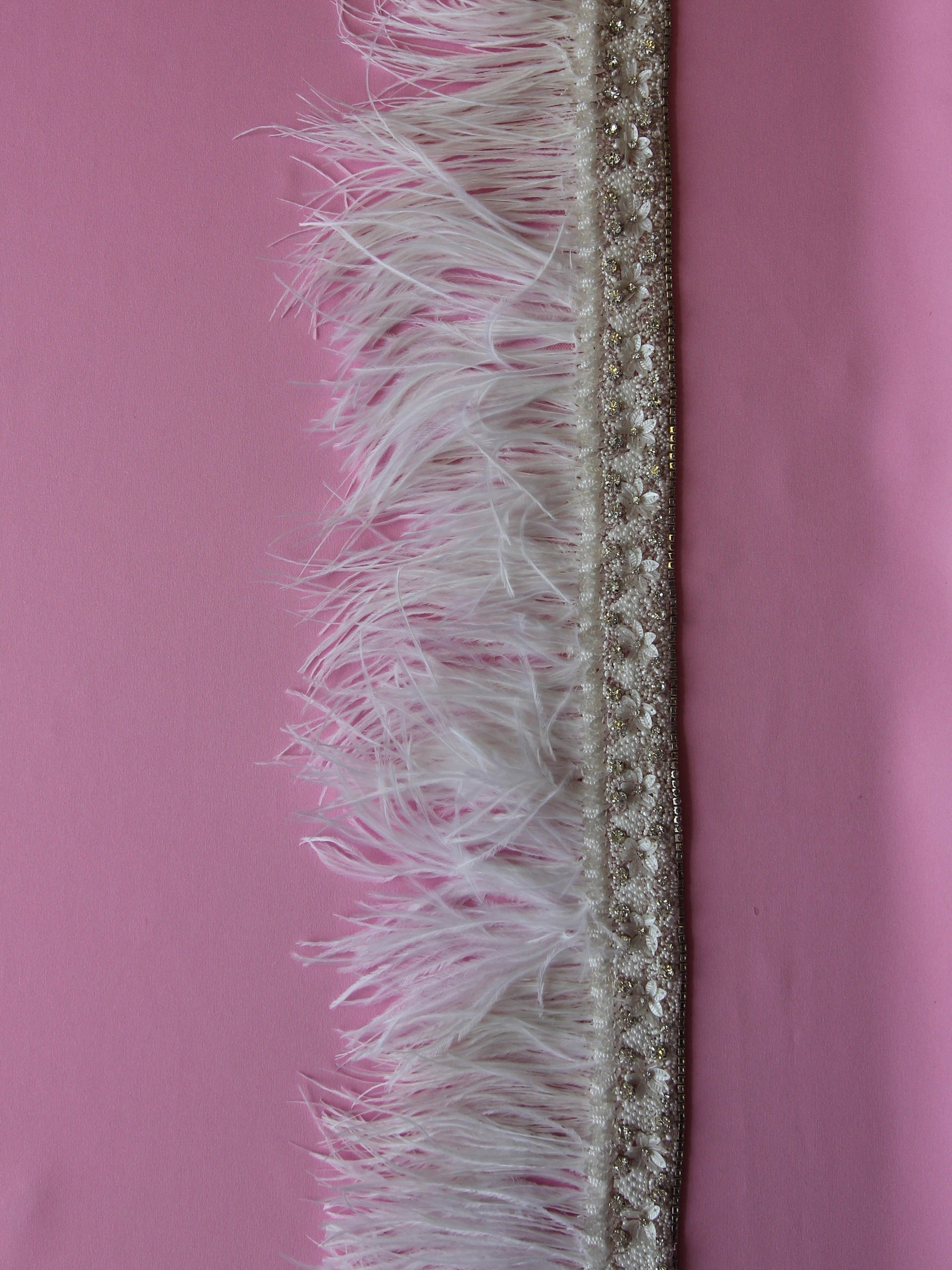 Crystal Dress Trim with Feathers - Treasure