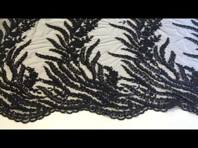 Black Beaded Embroidery Lace - Fleur