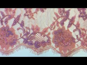 Salmon Pink Beaded Raschel Lace - Xanthe