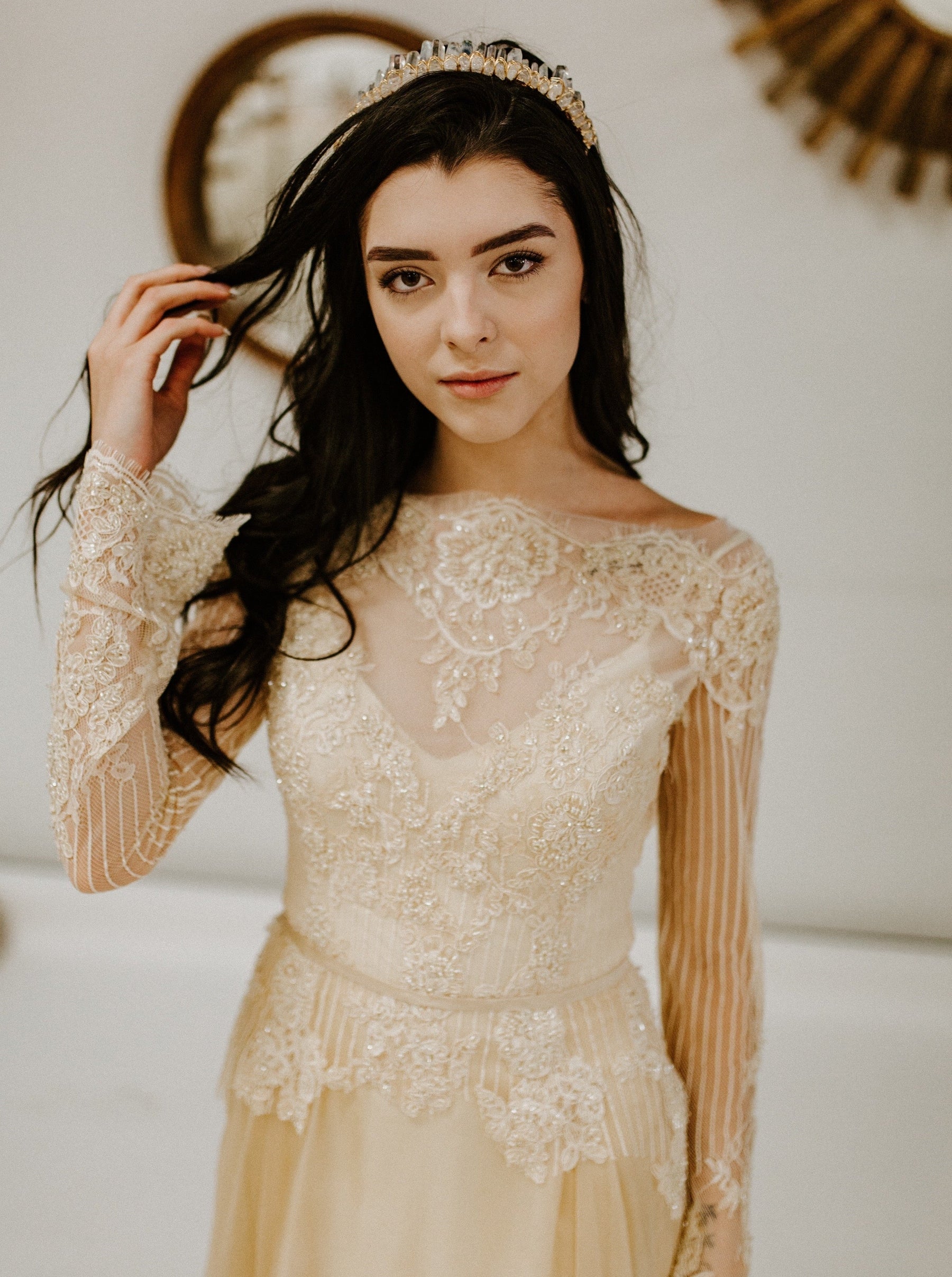 Ivory Corded & Beaded Lace - Iris