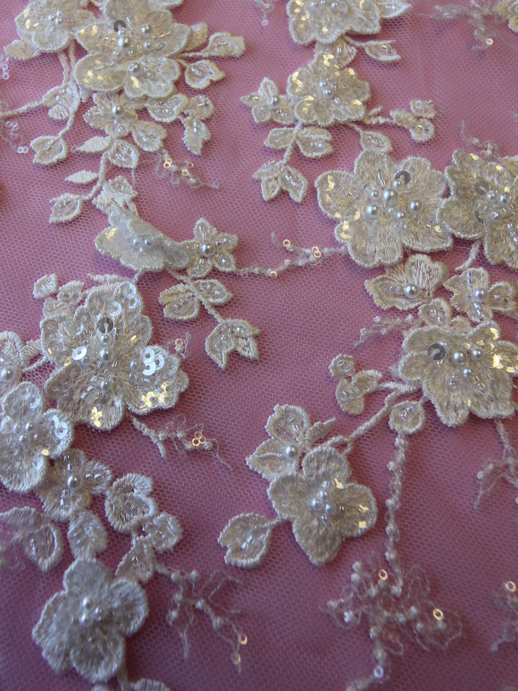 Ivory Beaded 3D Lace Erwin