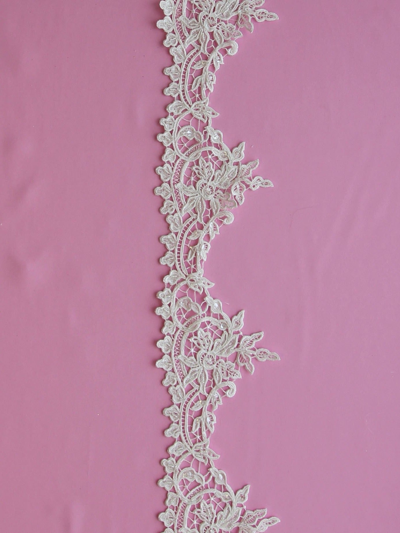 Ivory Beaded Guipure Lace Trim - Martina