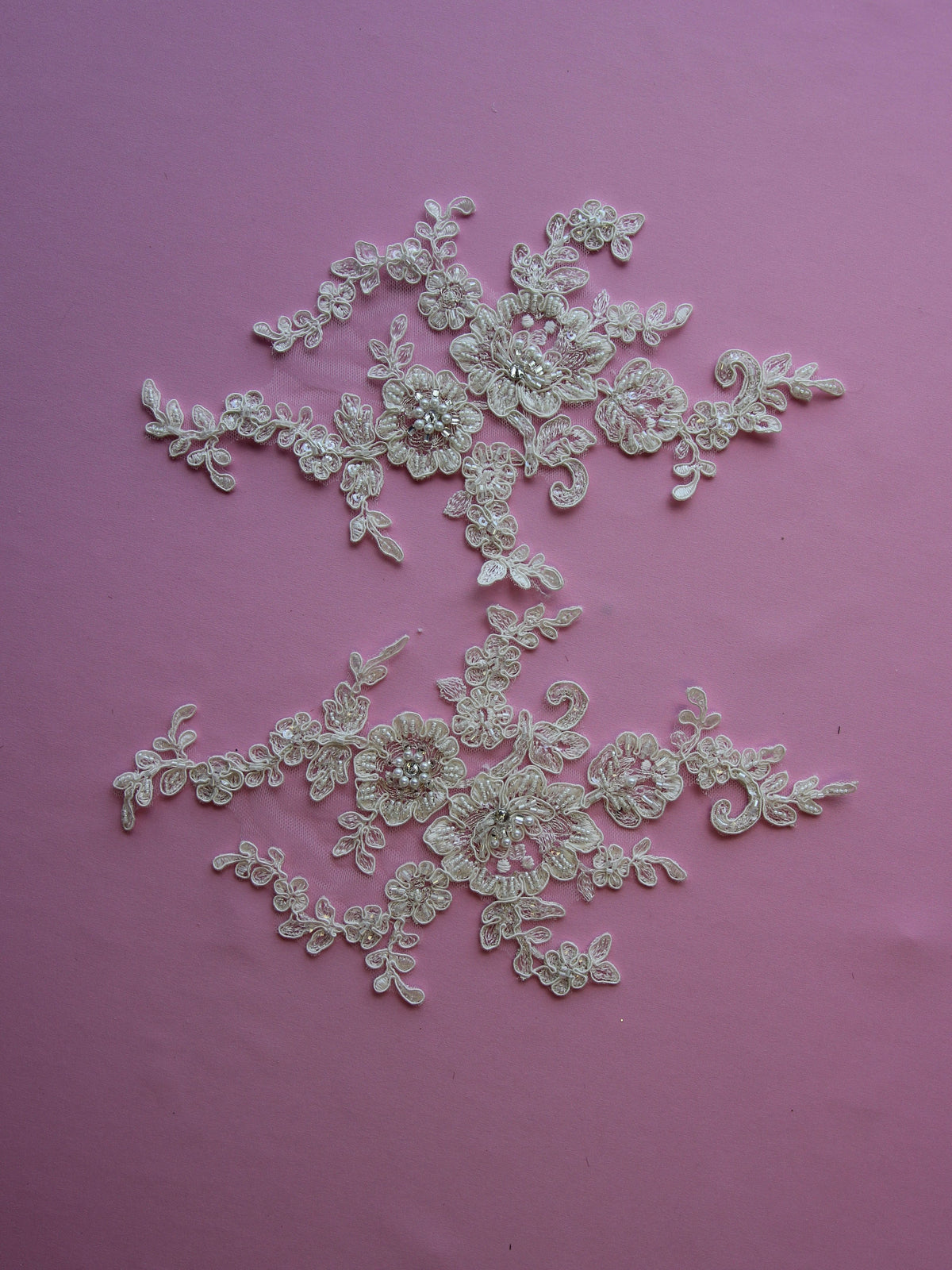 Ivory Beaded & Corded Lace Appliques - Honeysuckle
