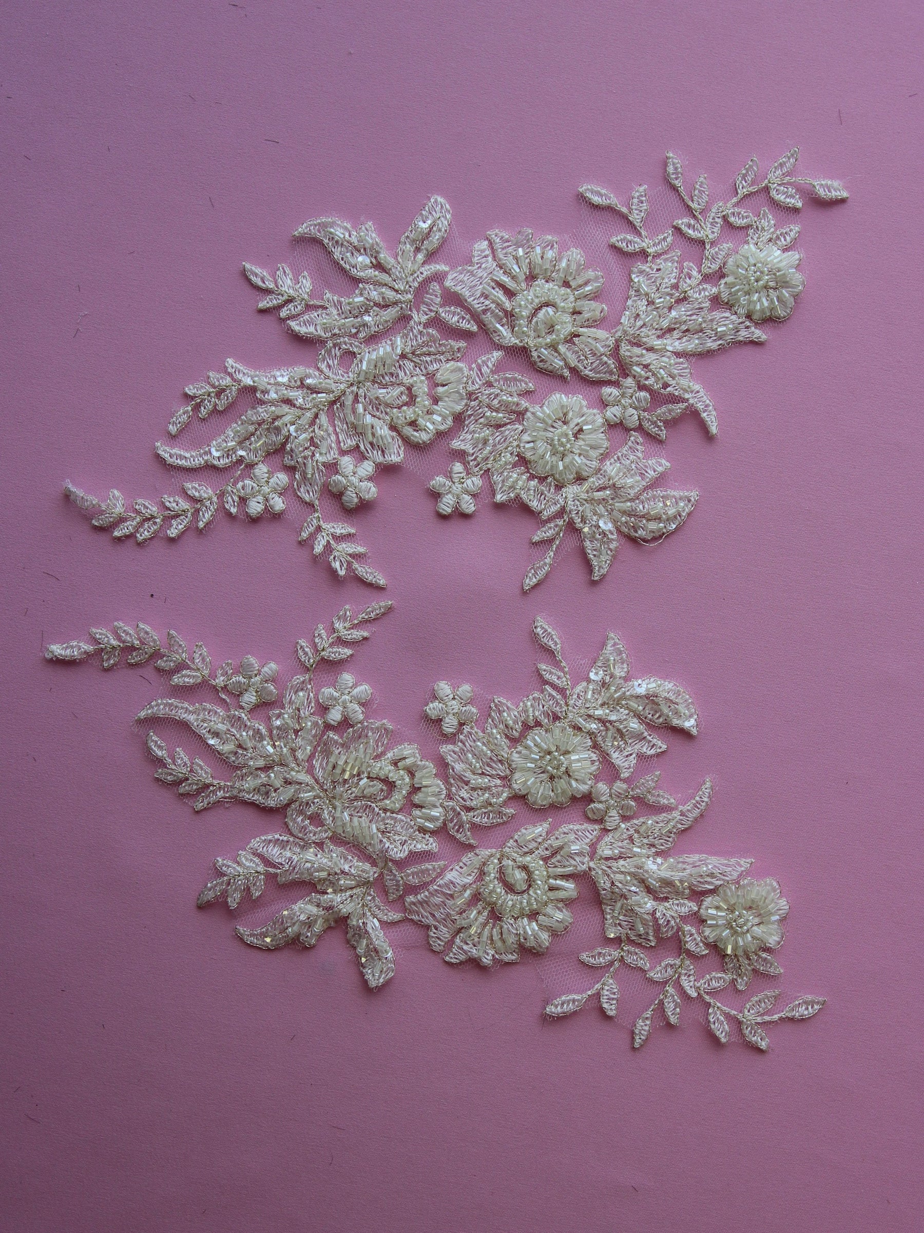 Ivory Beaded Lace Appliques - Nicole