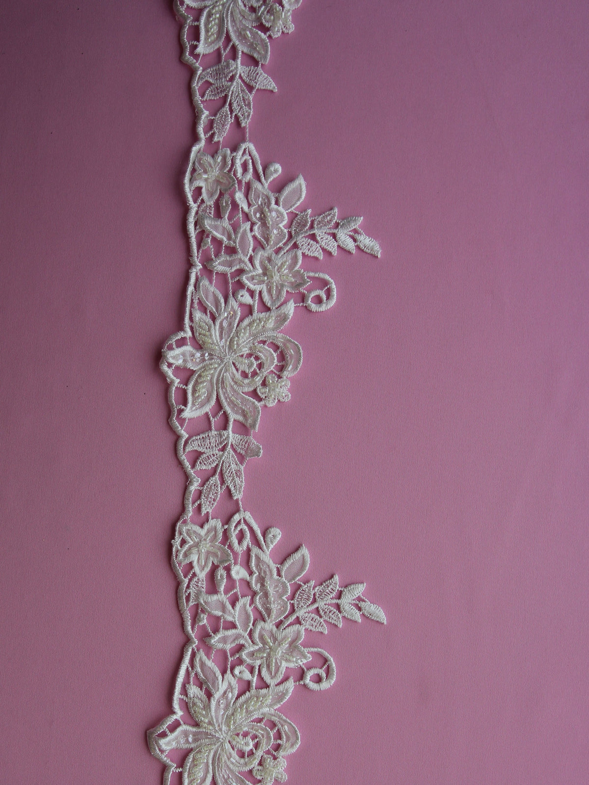 Ivory Embroidered Lace Trim with Beading - Kimberley