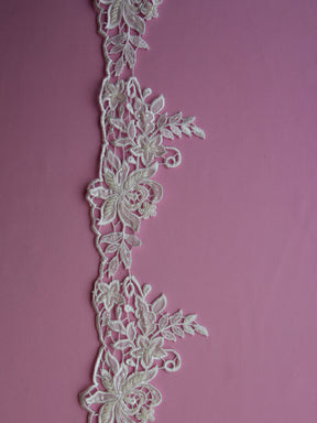 Ivory Embroidered Lace Trim with Beading - Kimberley