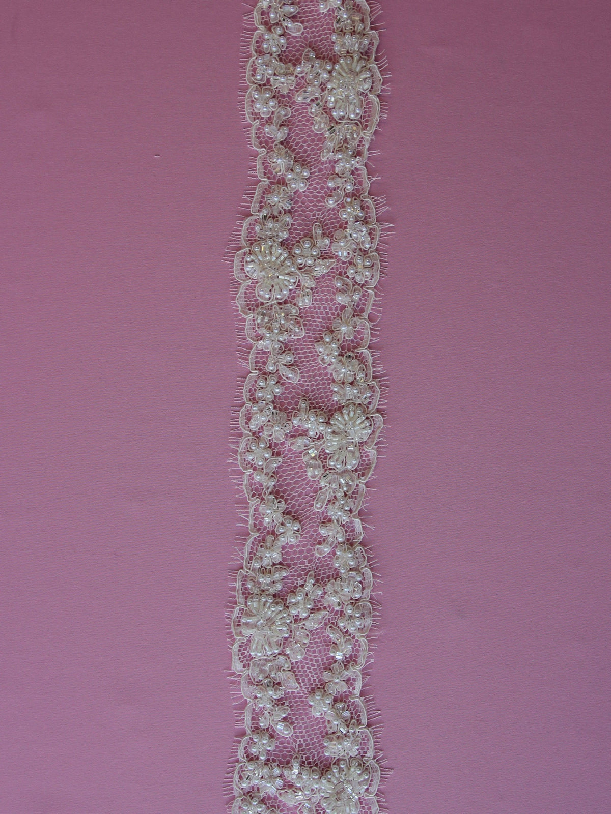 Ivory Beaded & Corded Lace Trim - Omega