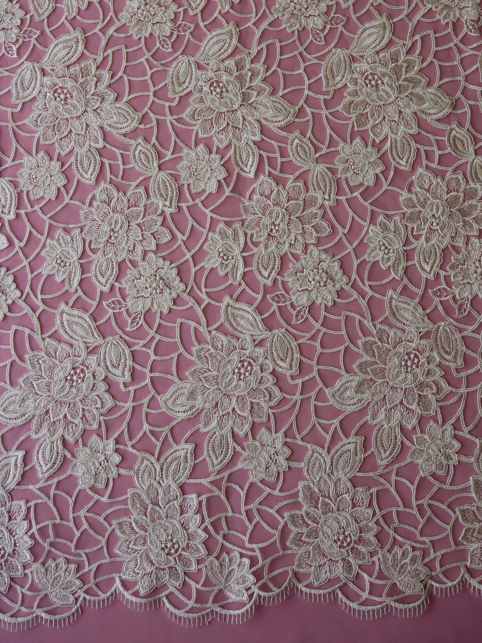 Ivory And Pink Embroidery Lace Eb5032