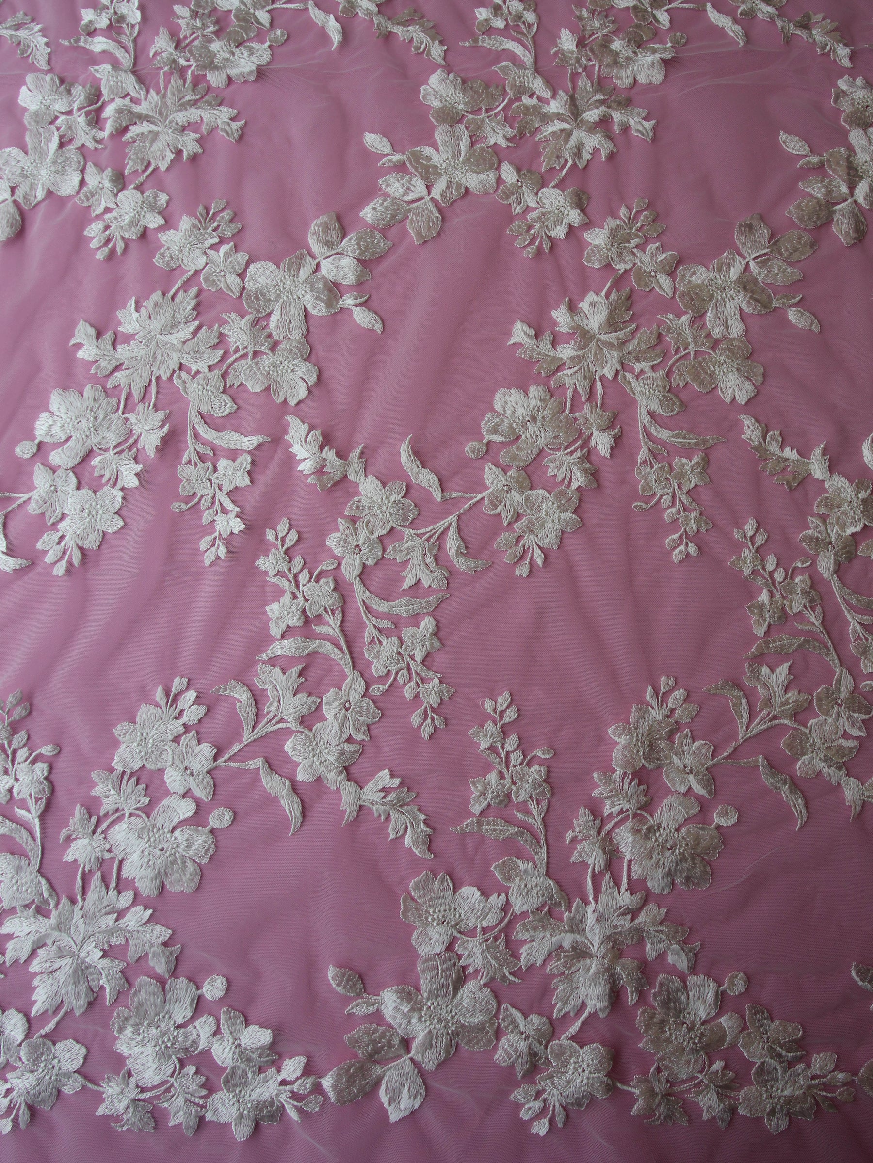 Ivory Embroidered Bridal Fabrics Flower Lace - Aldira