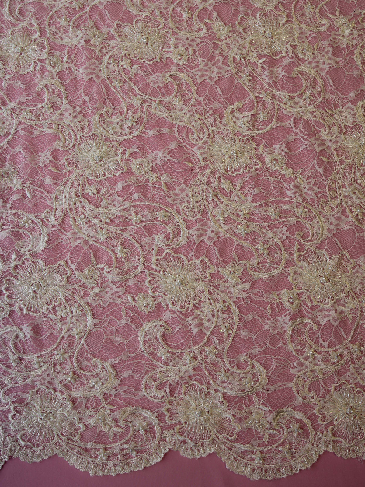 Ivory Beaded Flower Lace - Jodie