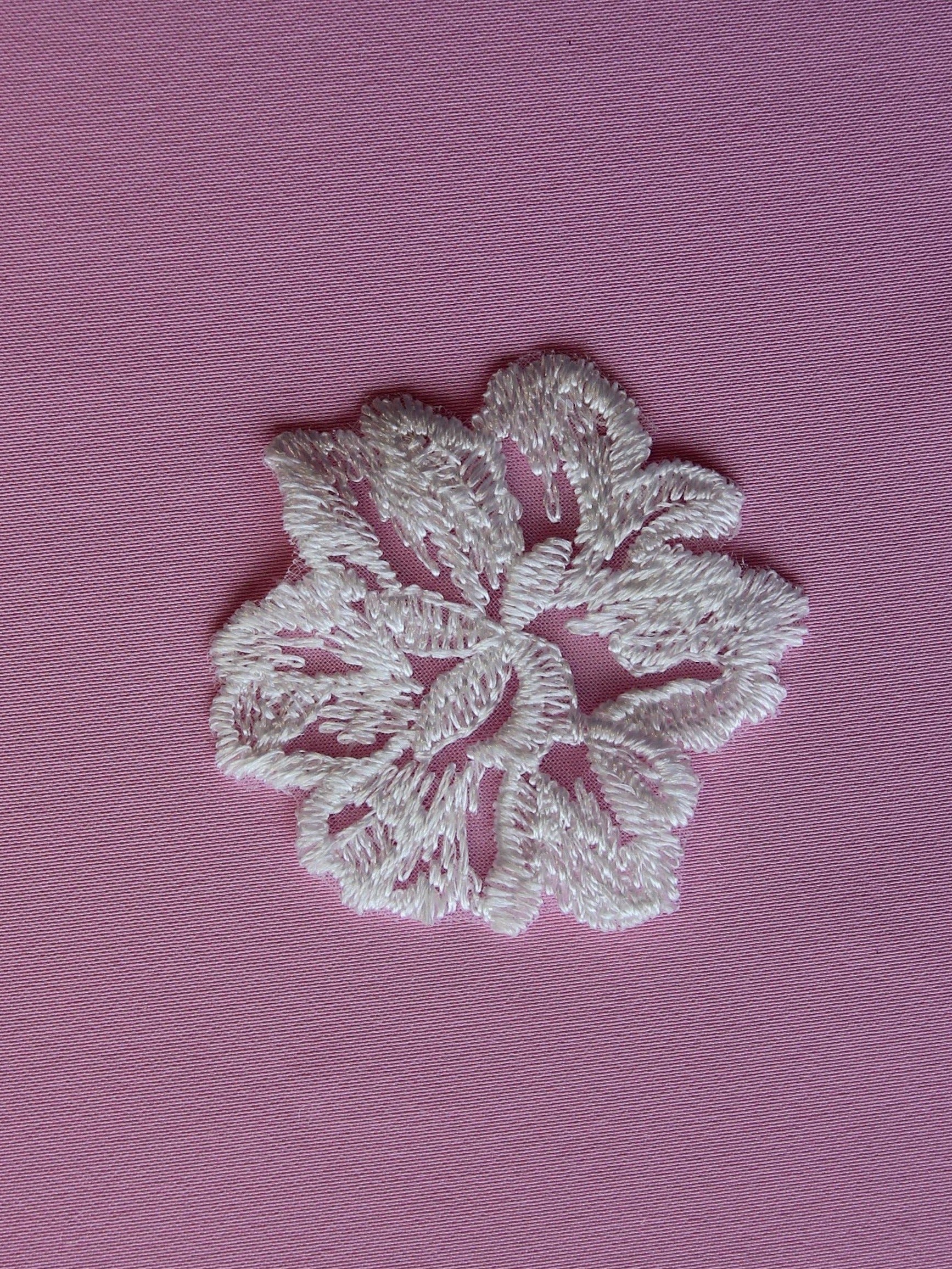 Ivory Embroidered Flower - Pompon (Bags of 10)