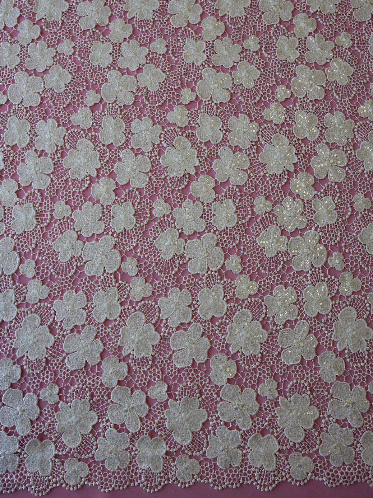 Ivory Sequinned Guipure Lace - Zariah