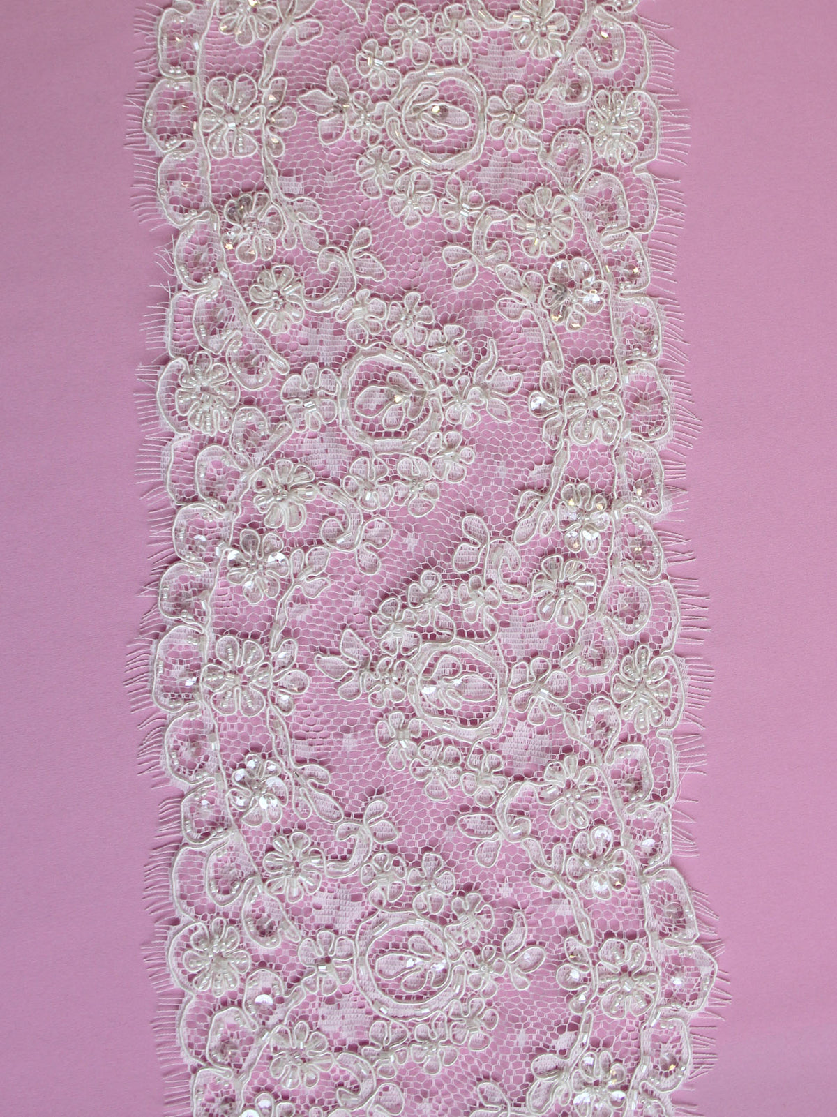 Ivory Corded and Beaded Lace Trim - Polly