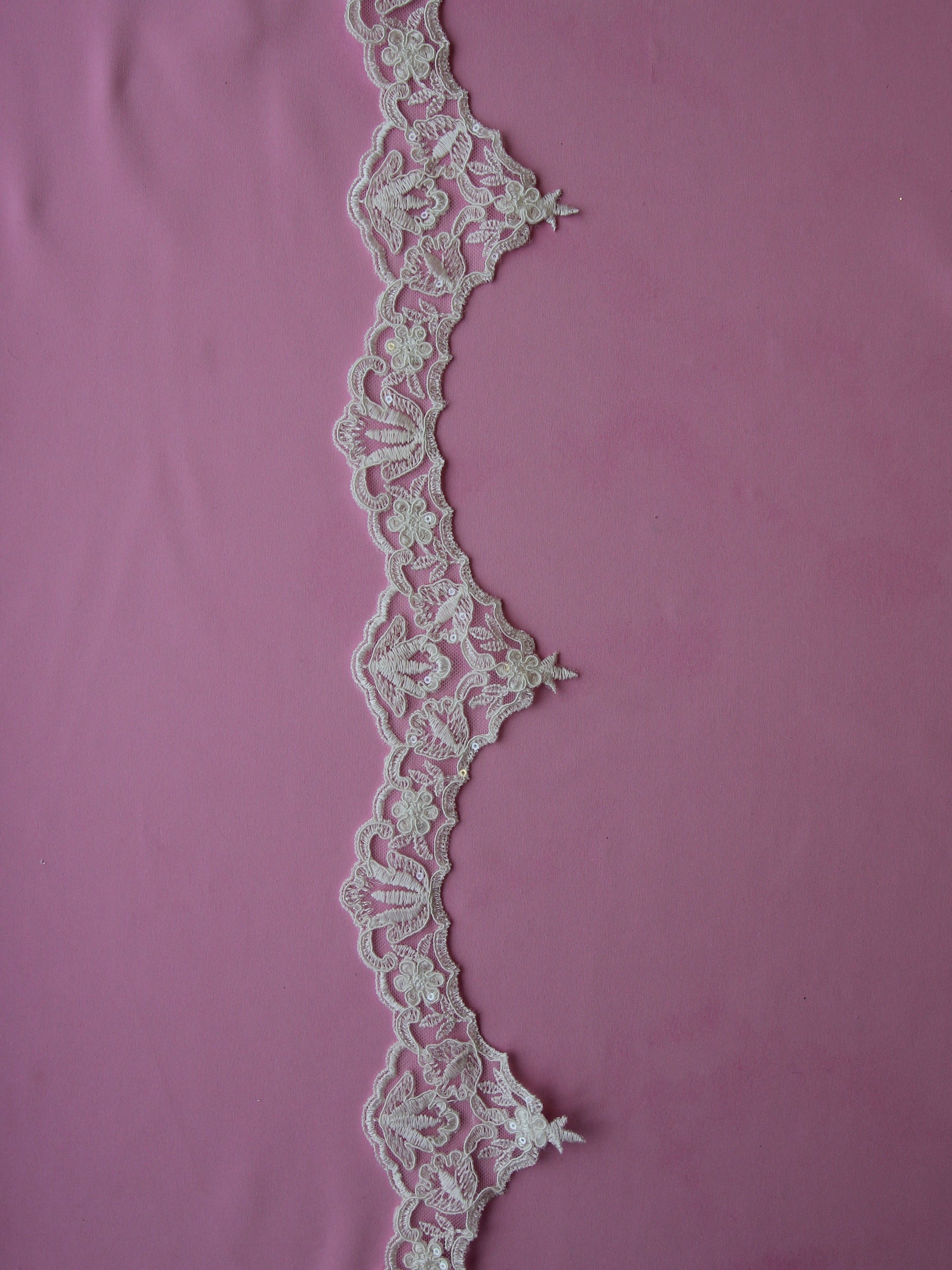 Ivory Sequinned Lace Trim - Verity