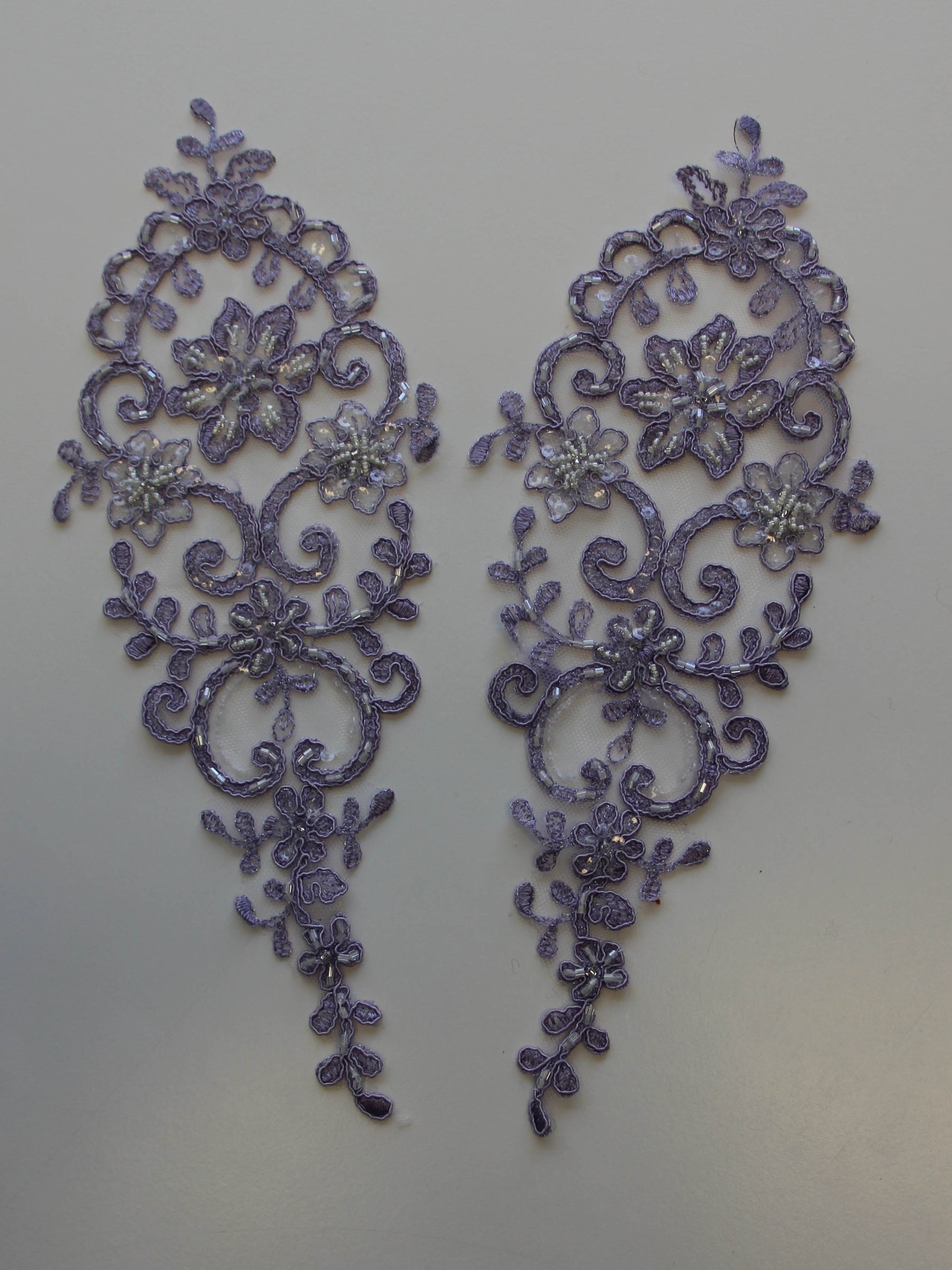 Lavender Beaded and Corded Lace Appliques - Alexandra