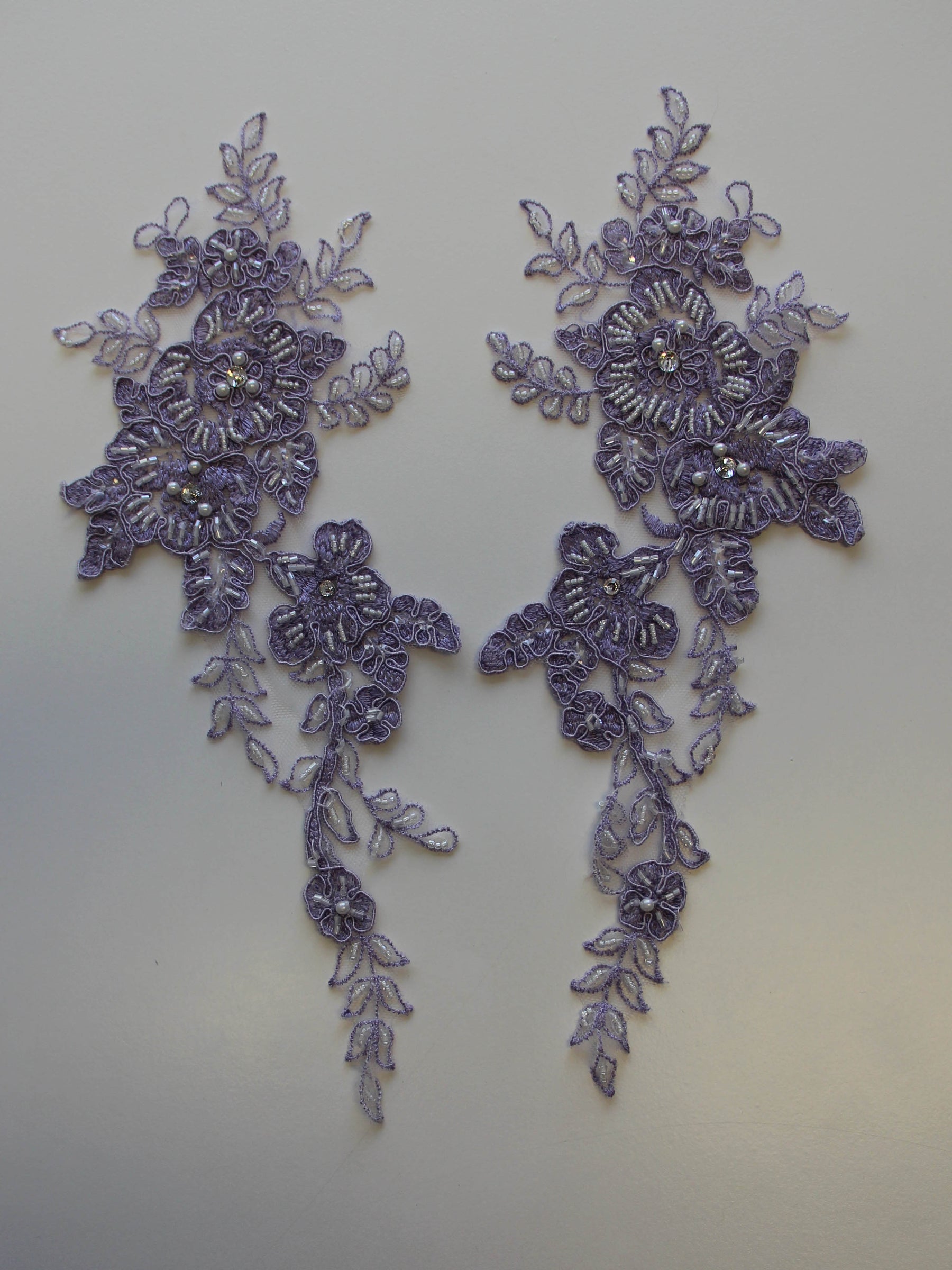 Lavender Beaded and Corded Lace Appliques - Poppy
