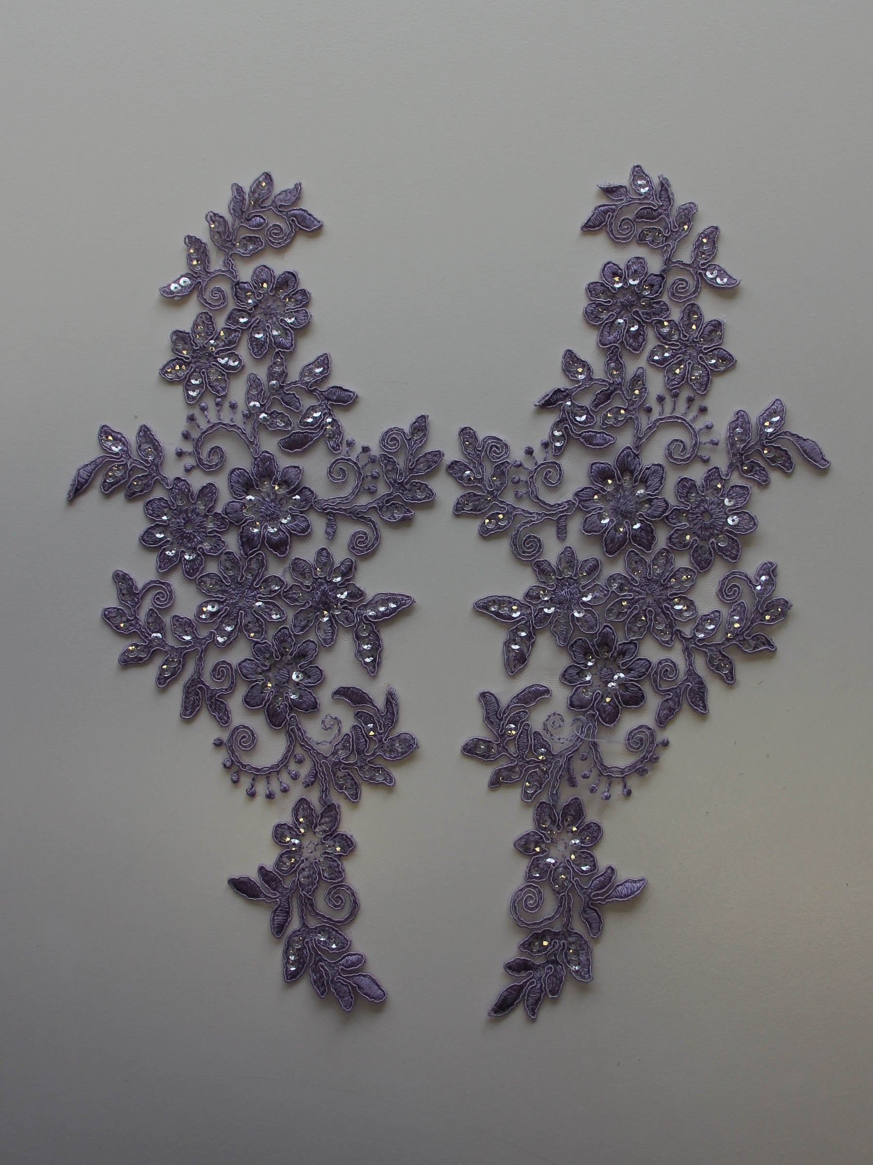Lavender Sequinned Lace Appliques - Erica