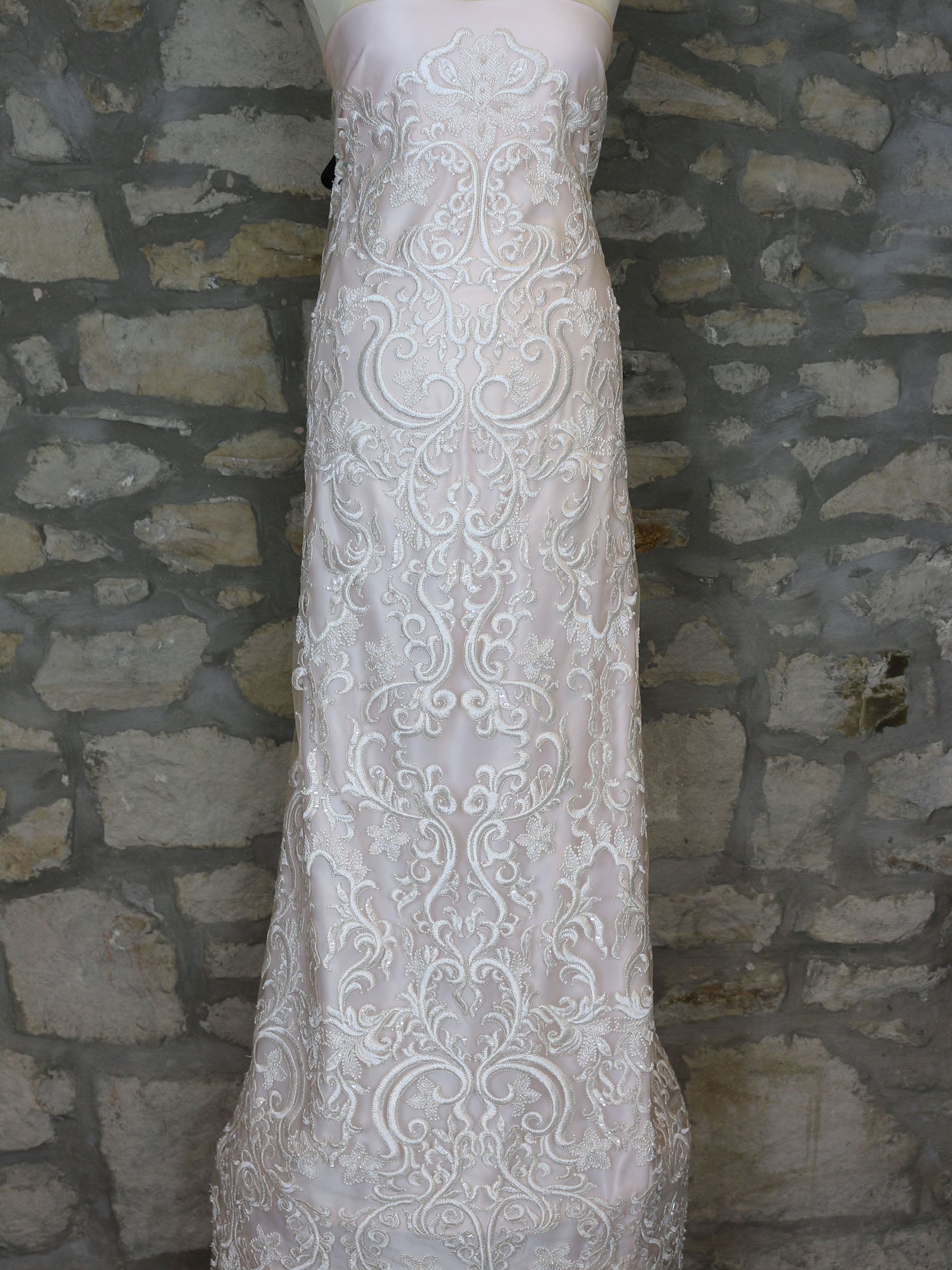 Ivory Embroidered Lace on Nude Tulle - Elke