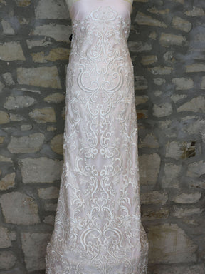 Ivory Embroidered Lace on Ivory Tulle - Elke