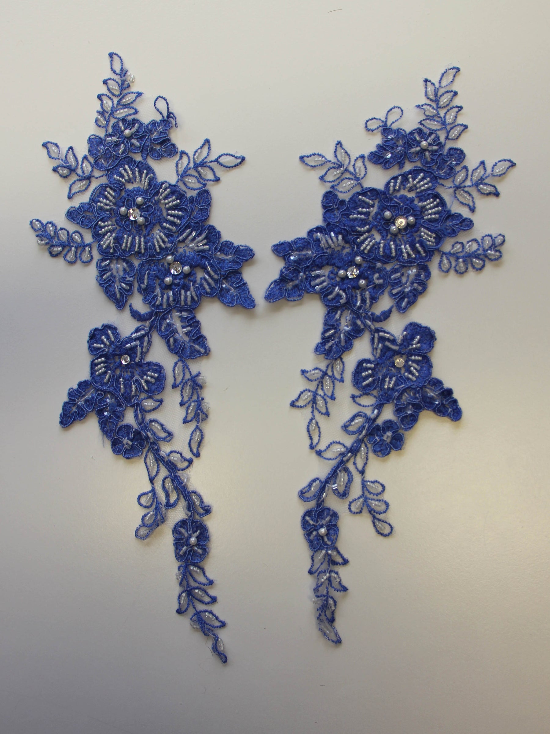 Ocean Blue Beaded and Corded Lace Appliques - Poppy