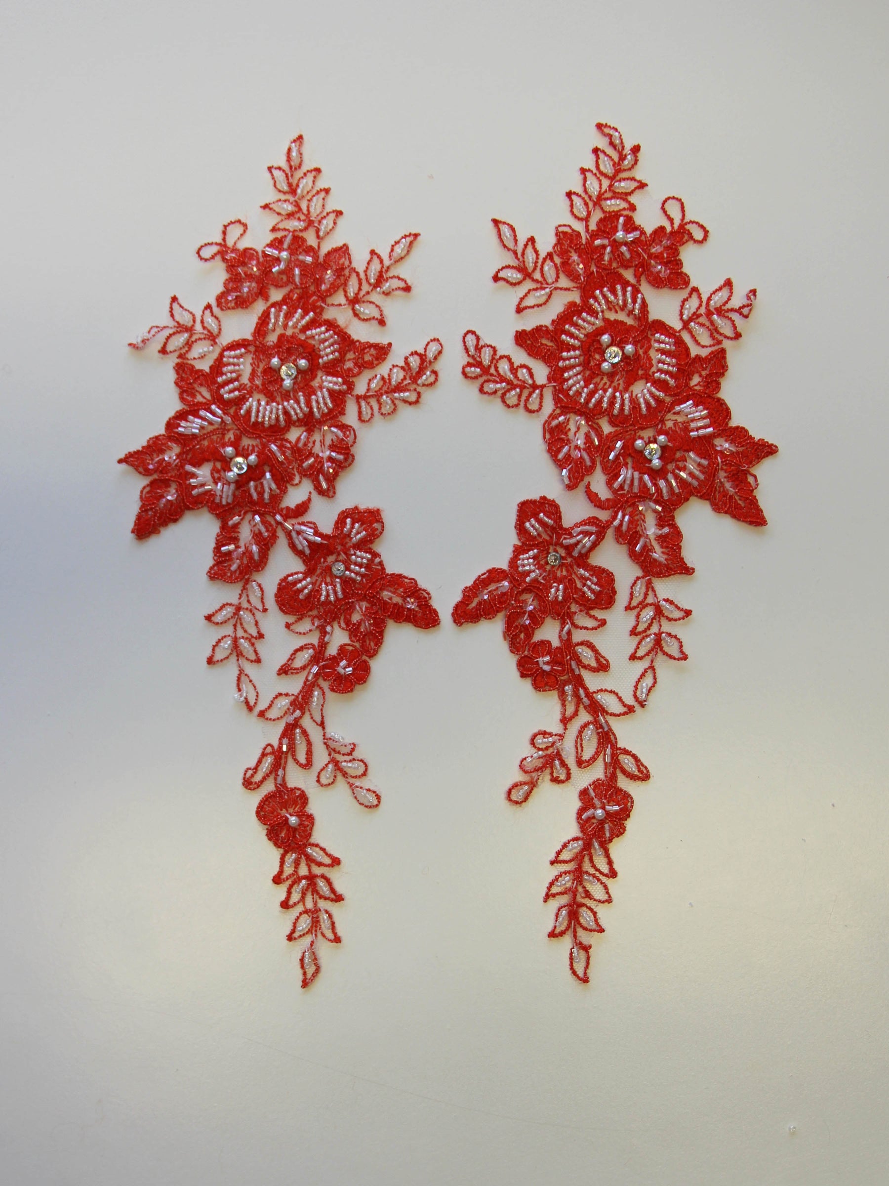 Fresh Orange Beaded and Corded Lace Appliques - Poppy