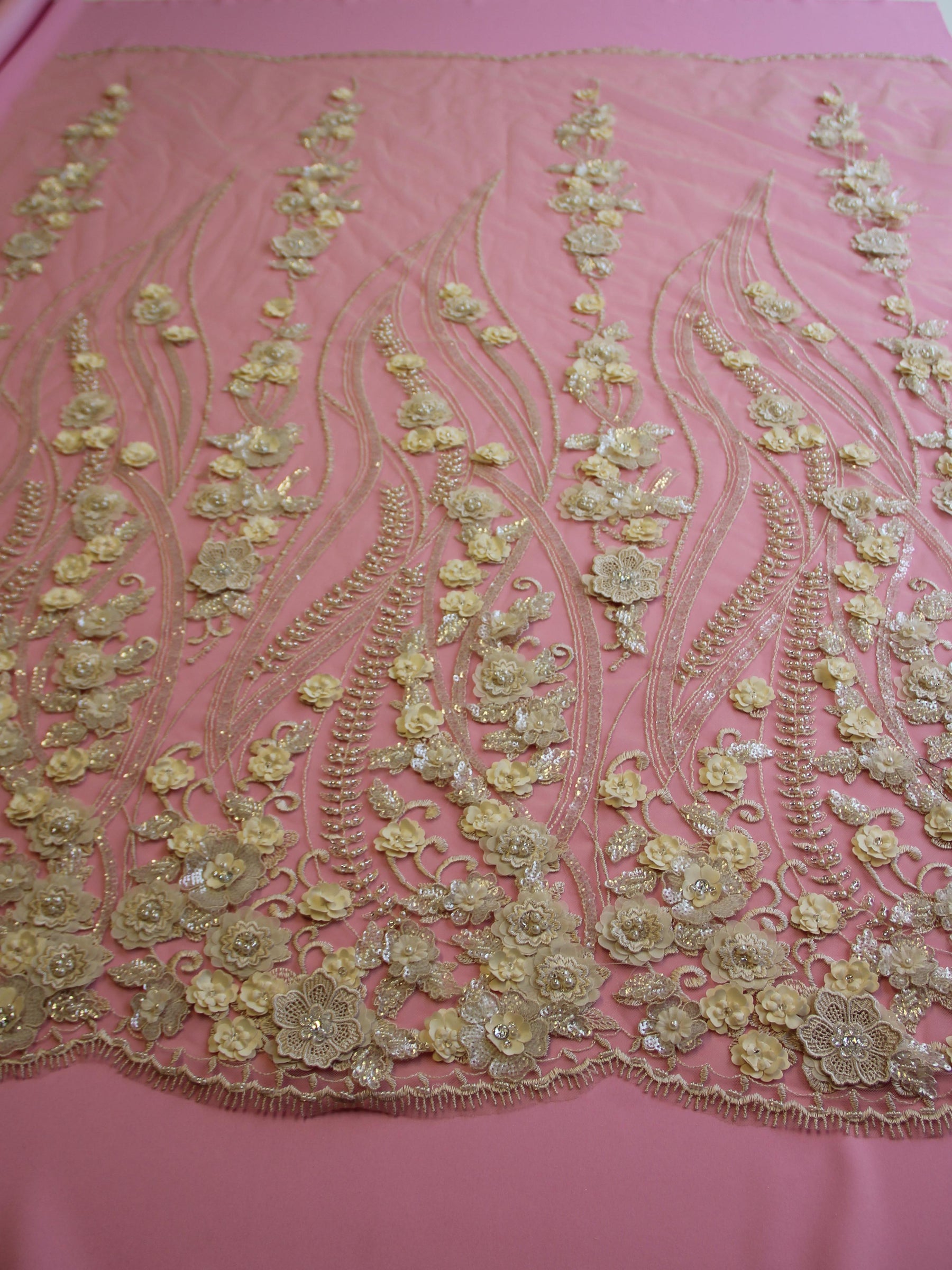 Champagne Beaded Flower Lace - Blake
