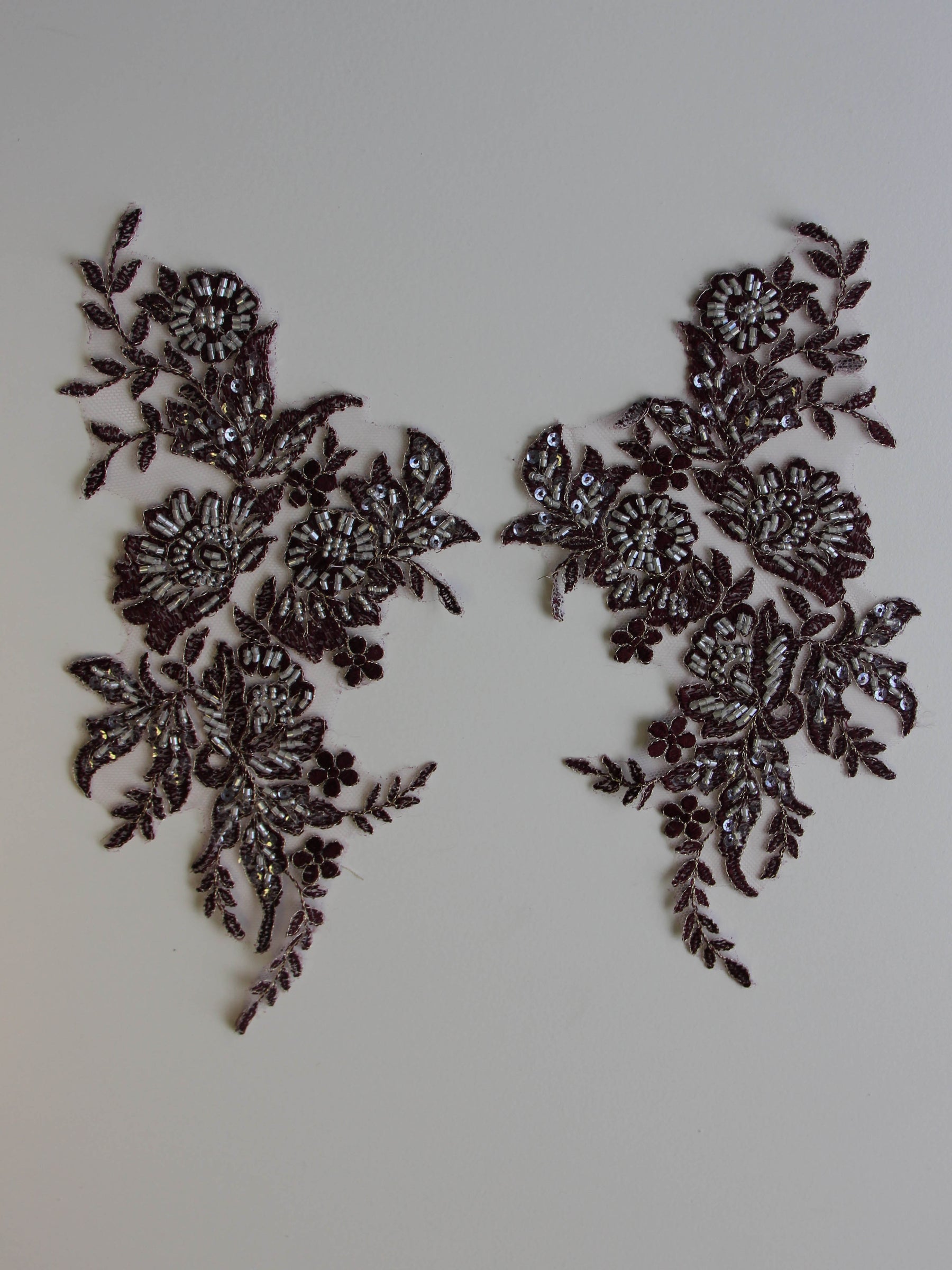 Plum Beaded Lace Appliques - Nicole