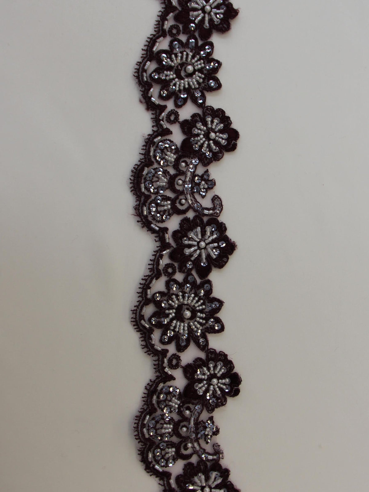 Plum Beaded Lace Trim - Sheila