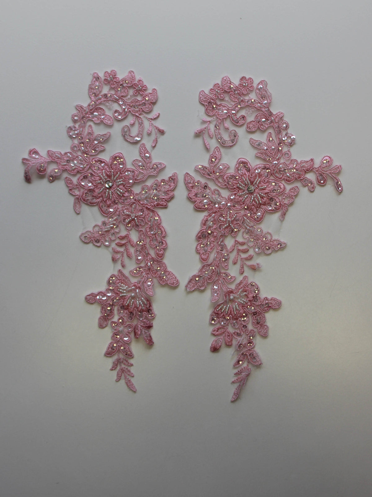 Peony Pink Beaded Lace Appliques - Annabelle