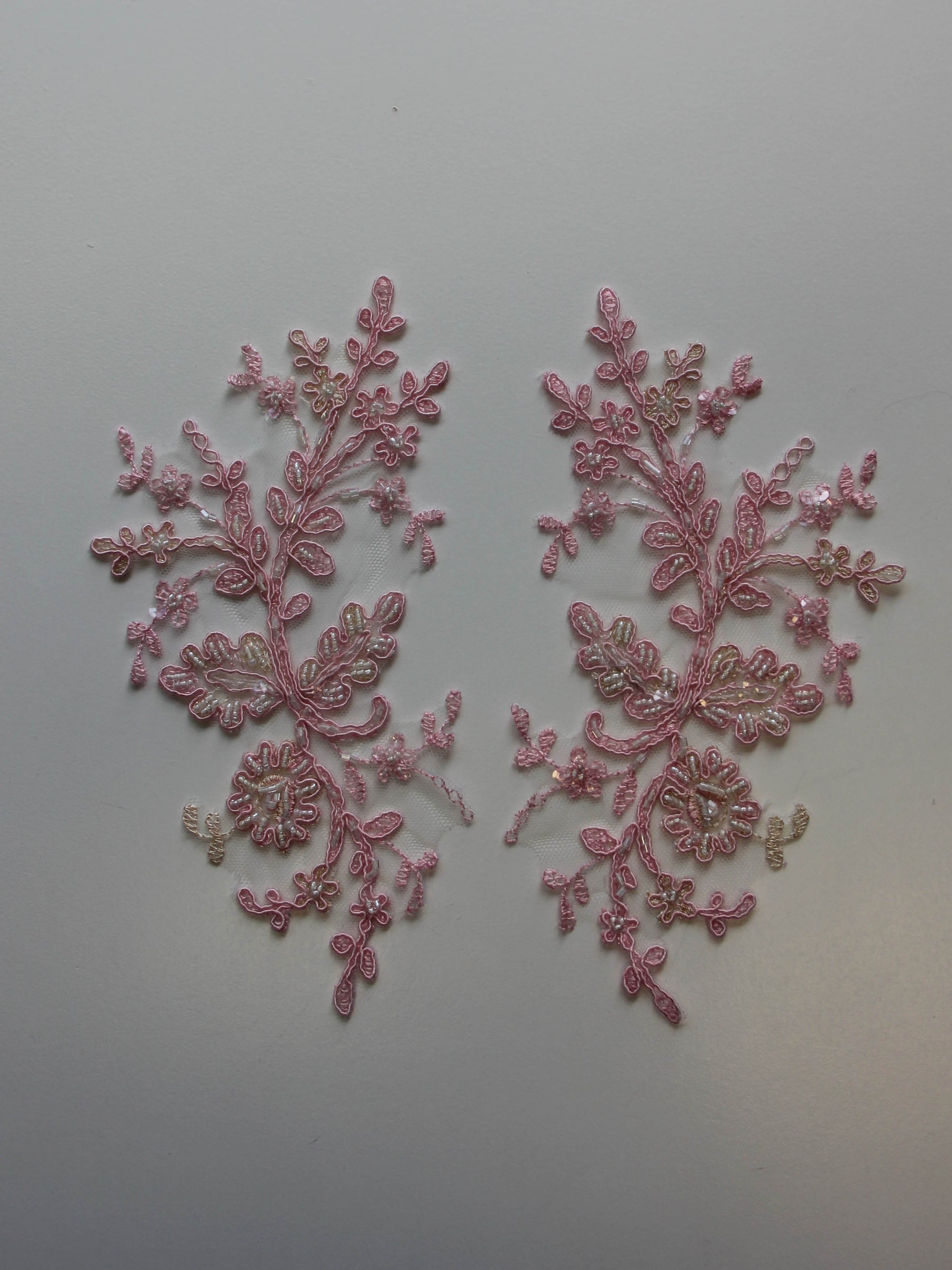Peony Pink Beaded Lace Appliques - Jessica