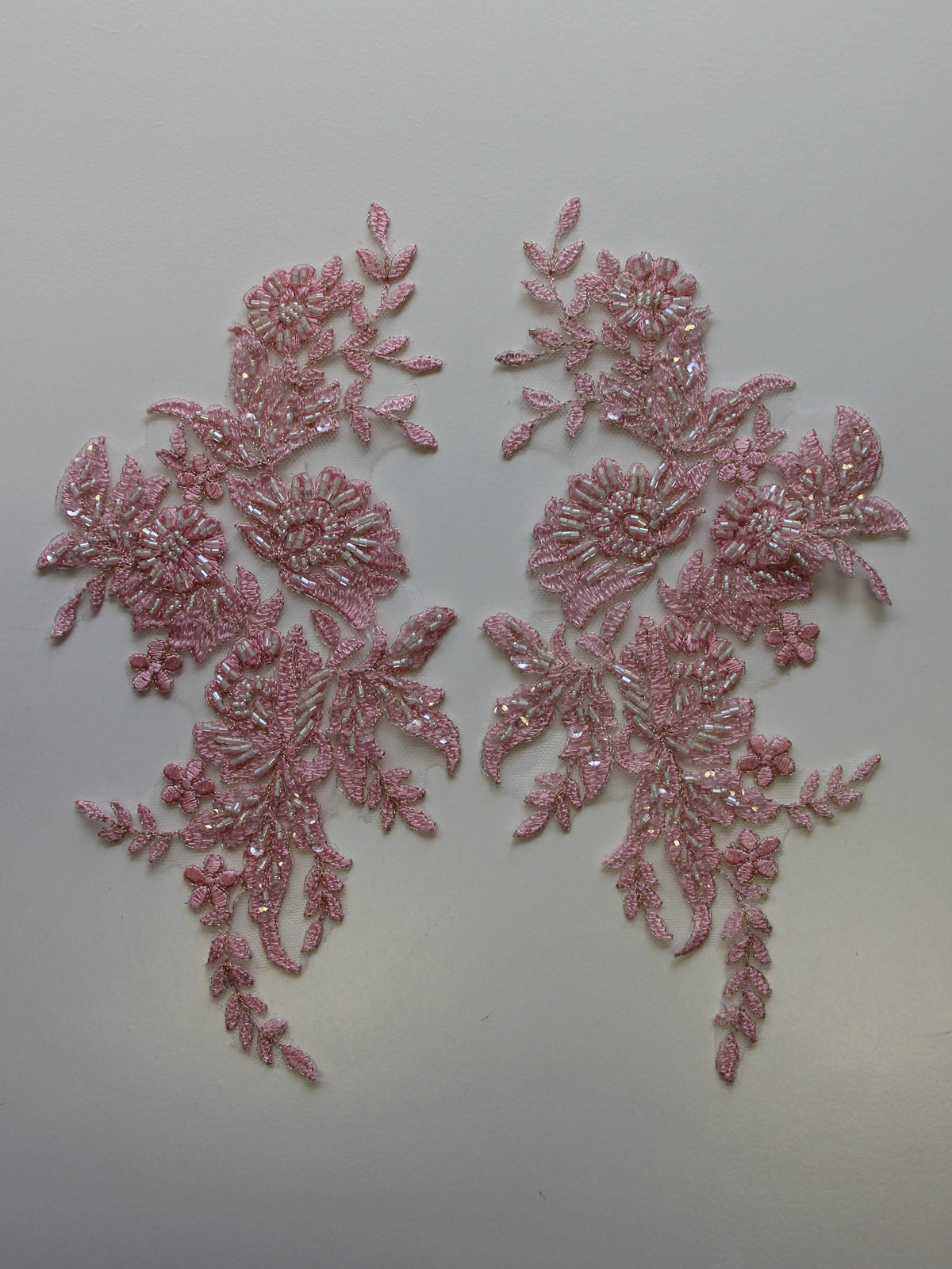 Peony Pink Beaded Lace Appliques - Nicole