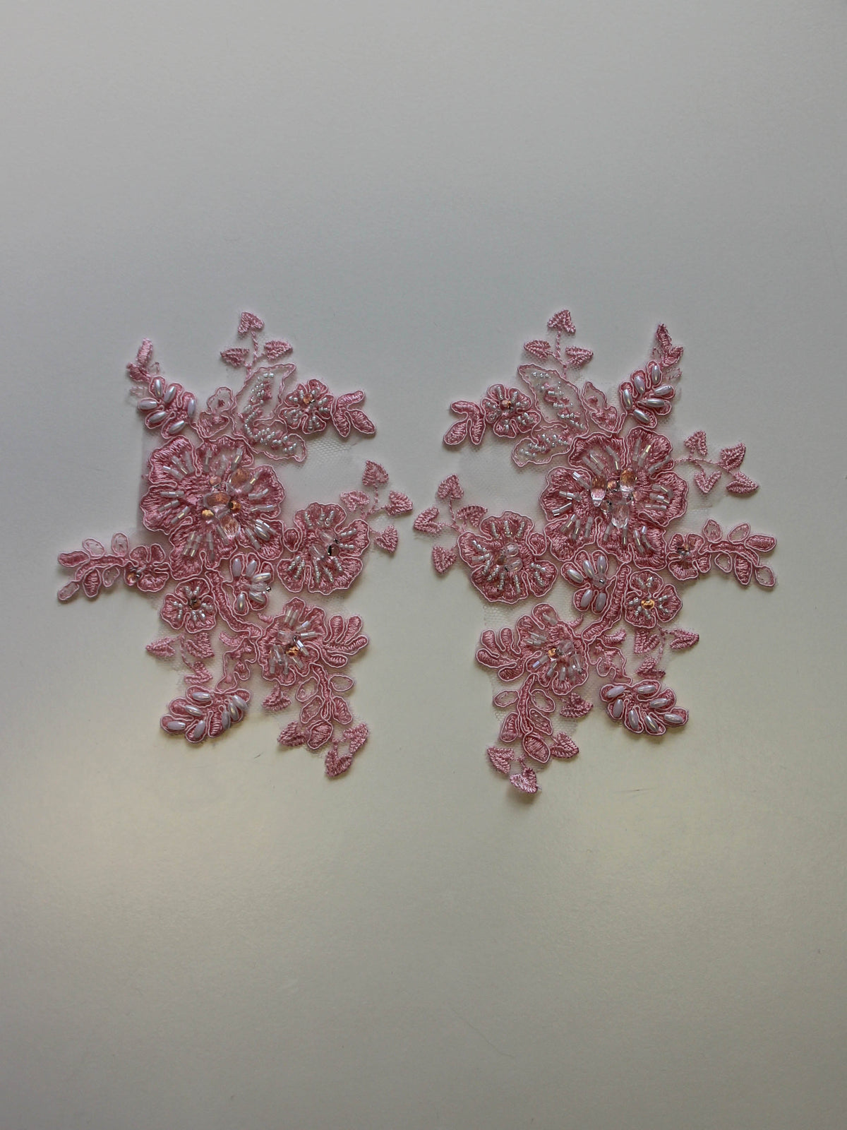 Peony Pink Beaded and Corded Lace Appliques - Chelsea