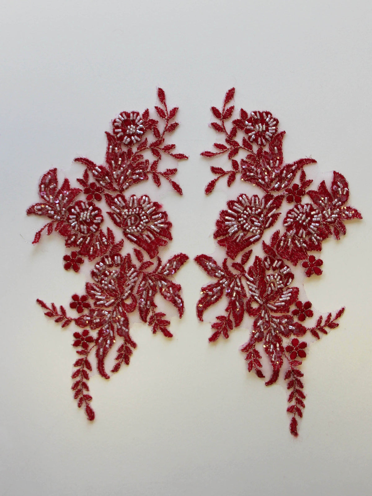 Tulip Red Beaded Lace Appliques - Nicole