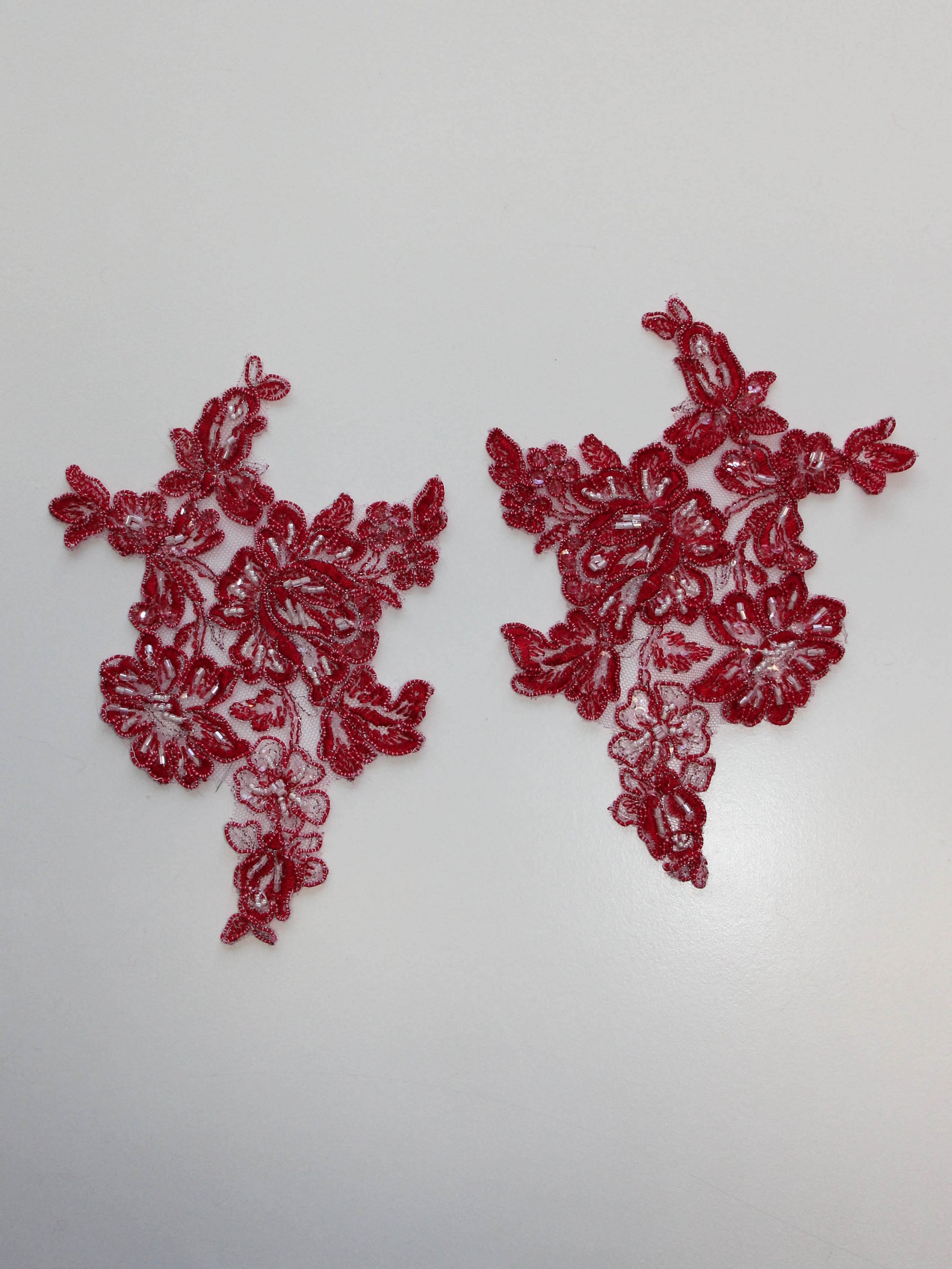 Tulip Red Beaded Lace Appliques - Victoria