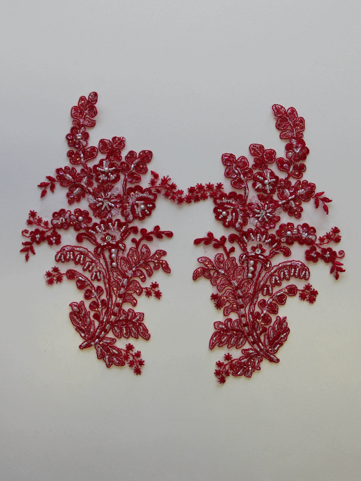 Tulip Red Corded Lace Appliques - Mona