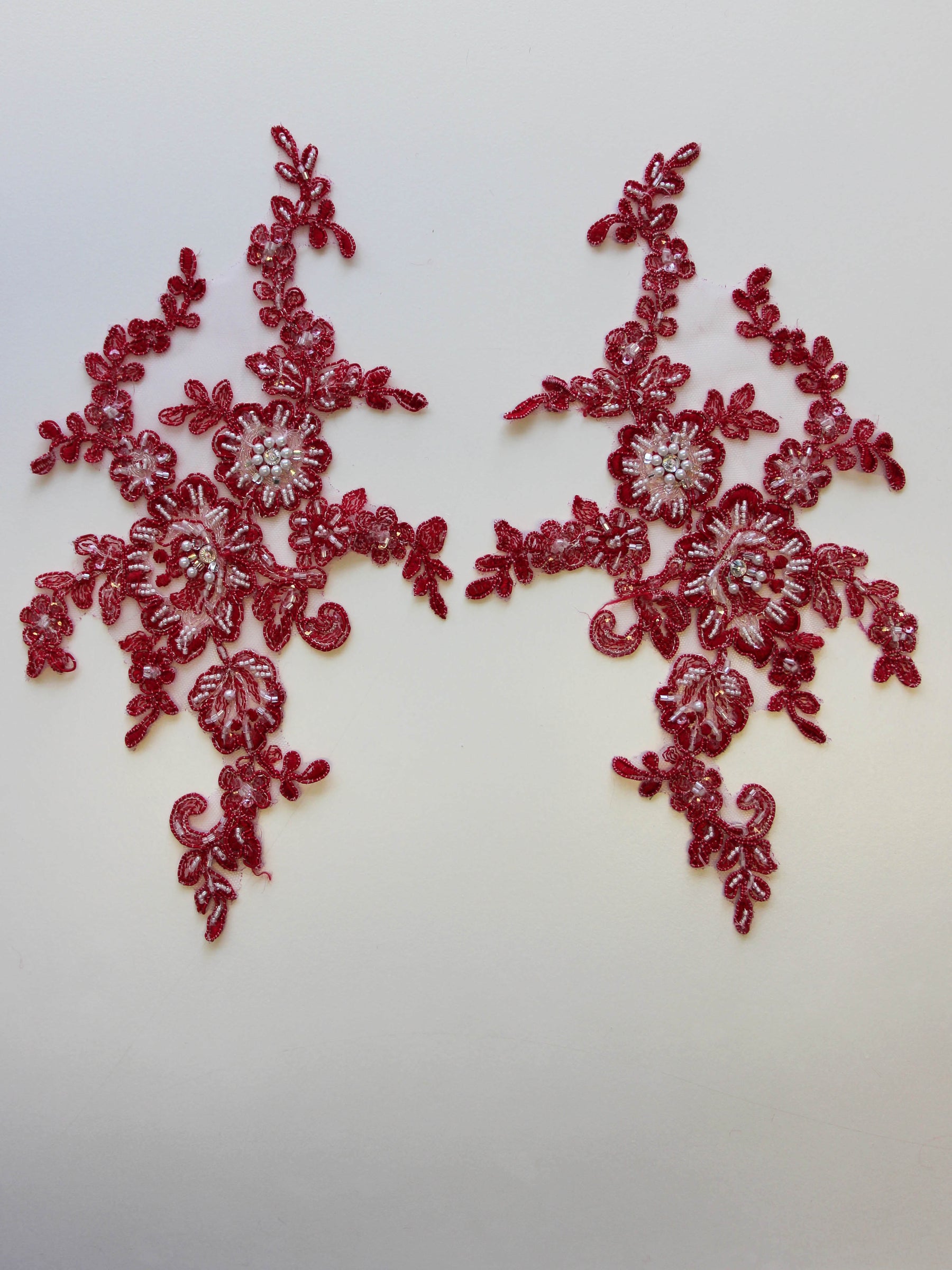 Tulip Red Beaded & Corded Lace Appliques - Honeysuckle