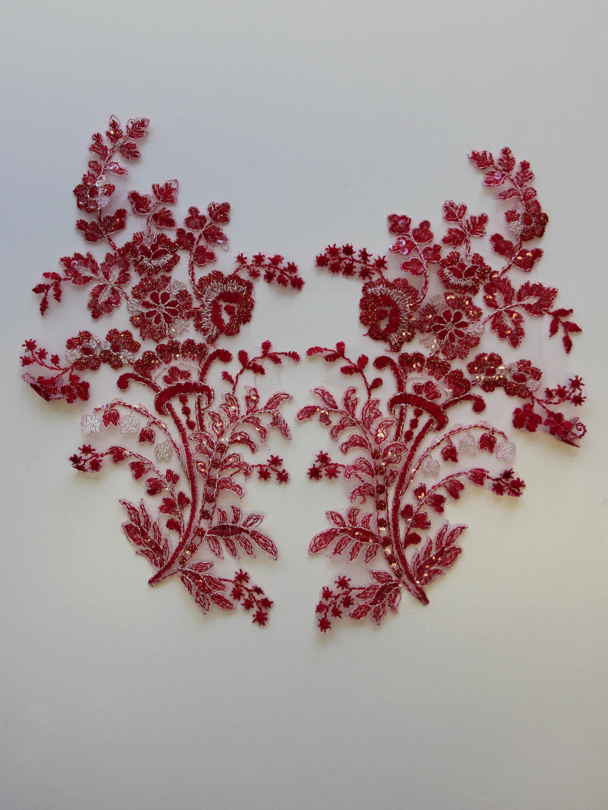 Tulip Red Sequinned Lace Appliques - Justine