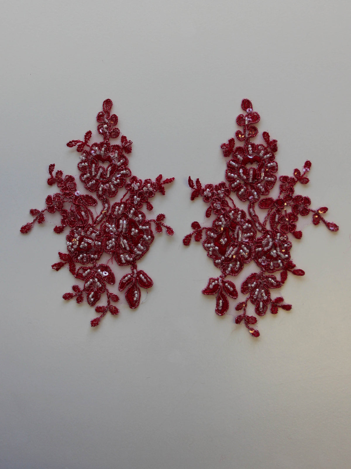 Tulip Red Beaded Lace Appliques - Sophia